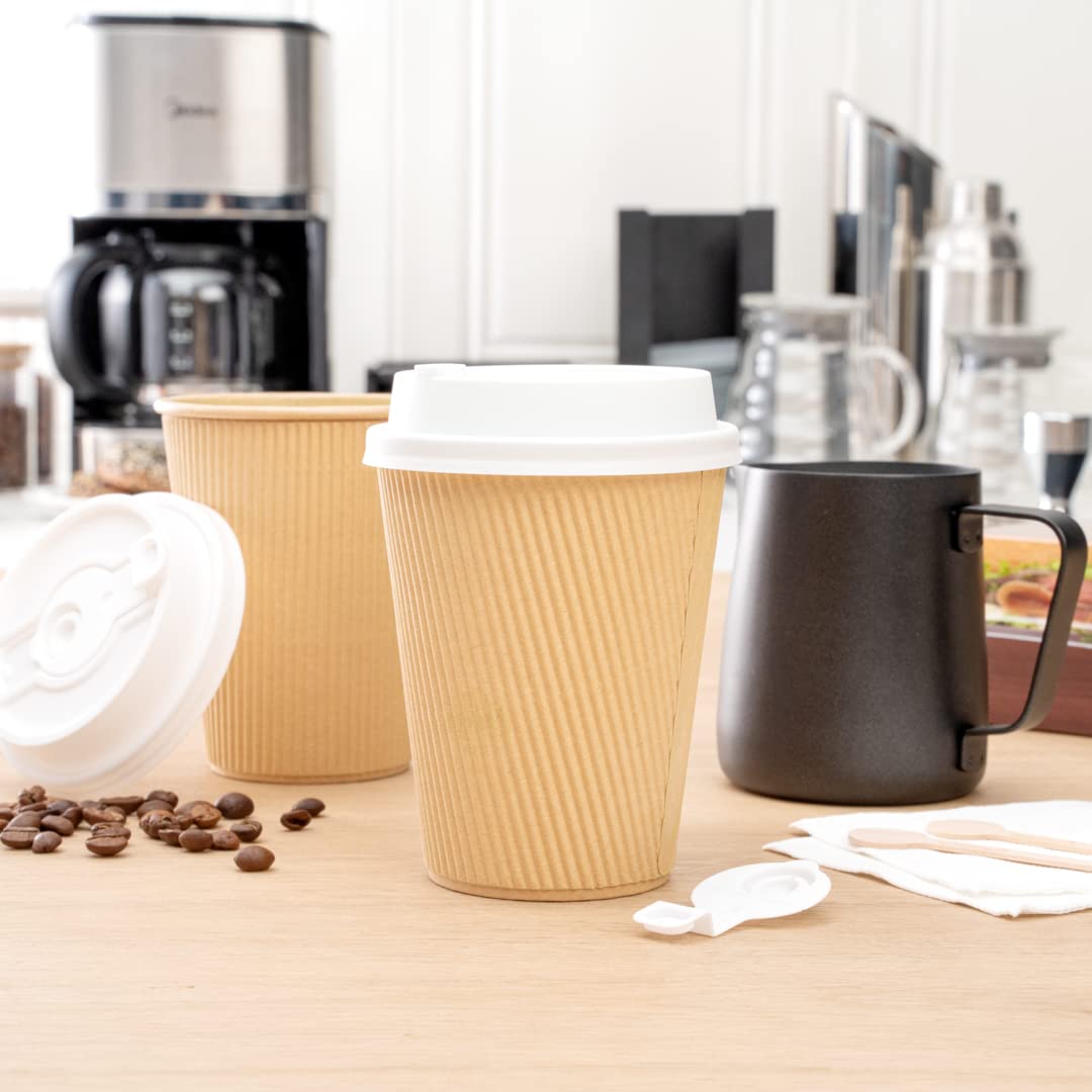 Restpresso Disposable Paper Cup Lids for 8oz 12oz 16oz 20oz Coffee Cups - 500 Pack White Plastic Hot Drink Lids with Straw Slot & Double Plug (Cups Sold Separately) - Perfect for Coffee Shops, Cafes, and Takeout Restaurants