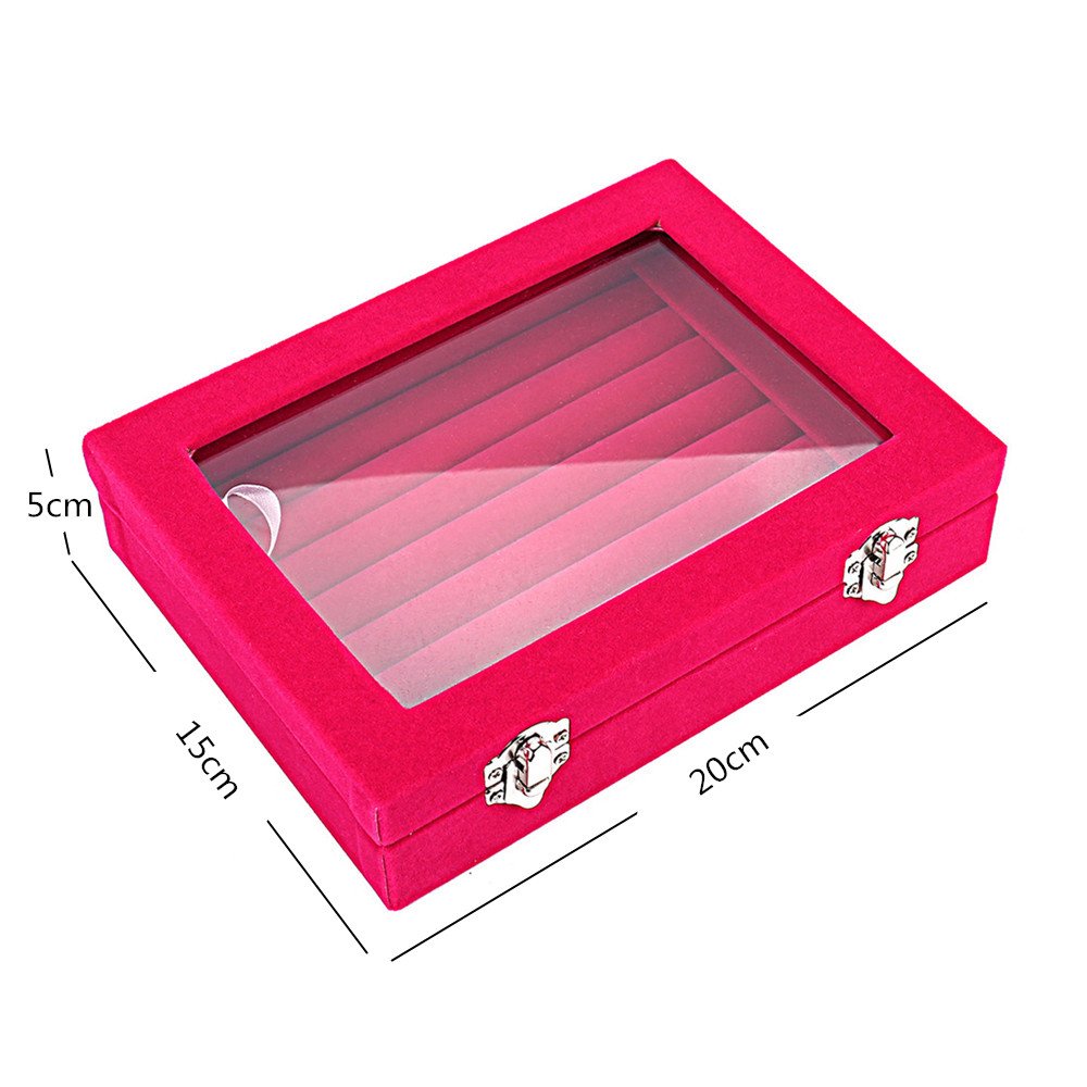 Velvet Jewelry Box for Rings & Earrings - Glass Top Display Case with 2 Clasps - Perfect for Jewelry Storage, Organization & Gift Giving
