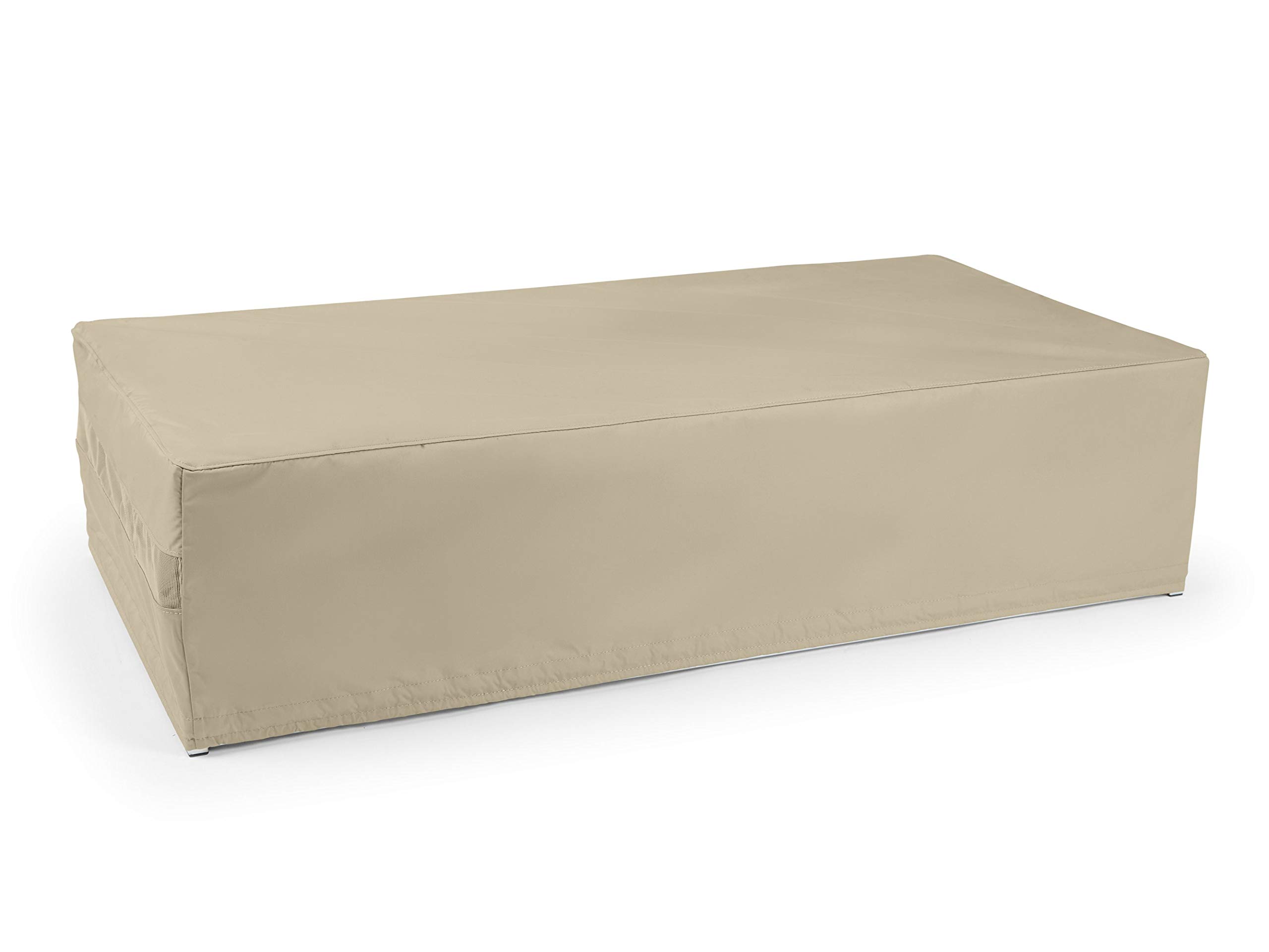 Waterproof Rectangular Fire Pit Cover with Mesh Ventilation - Heavy Duty Polyester Firepit Cover for Outdoor Patio, Deck, Backyard - Khaki Color