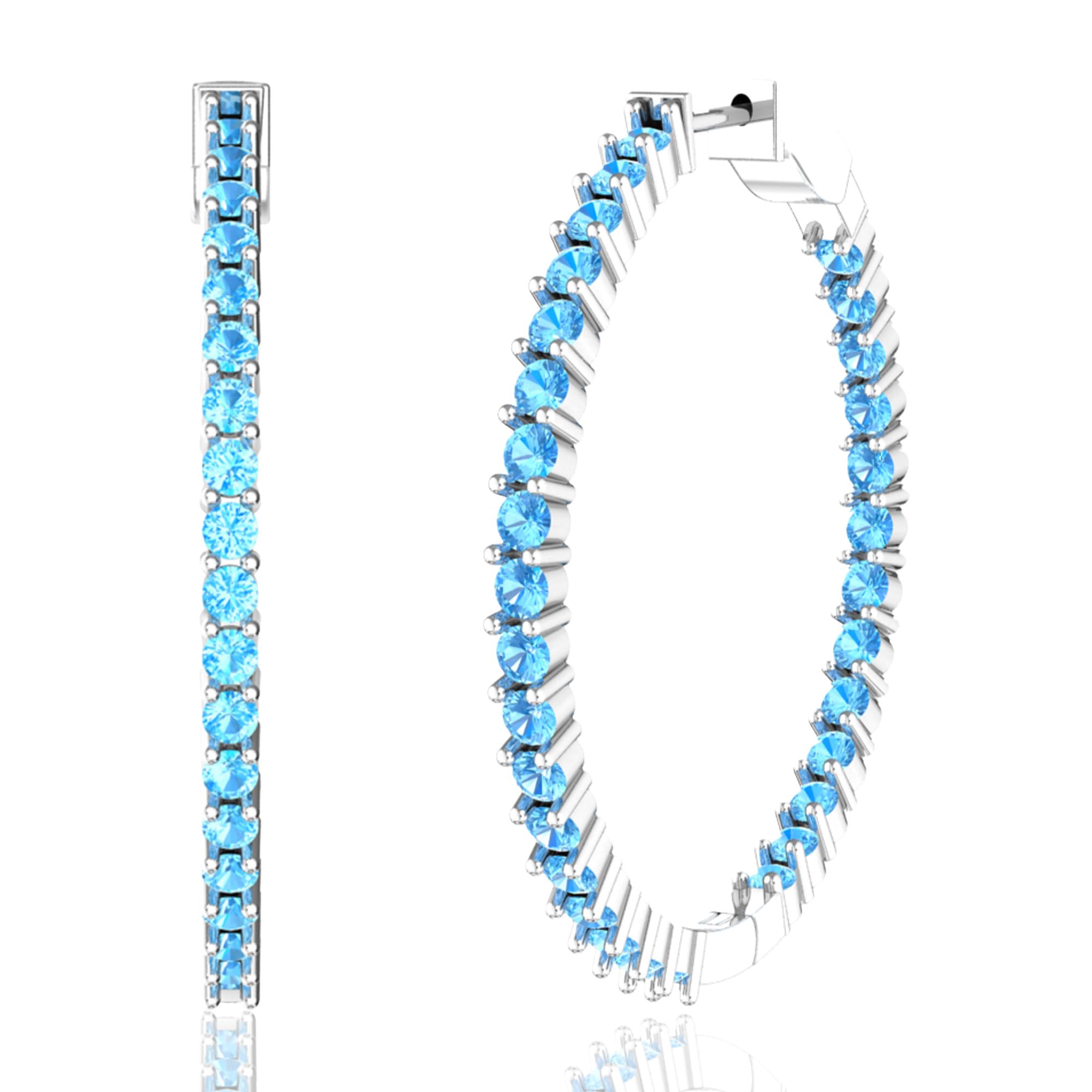 925 Sterling Silver Hoop Earrings for Women - 62 Colored Gemstone Eternity Earrings with Push Back Closure, 1.73