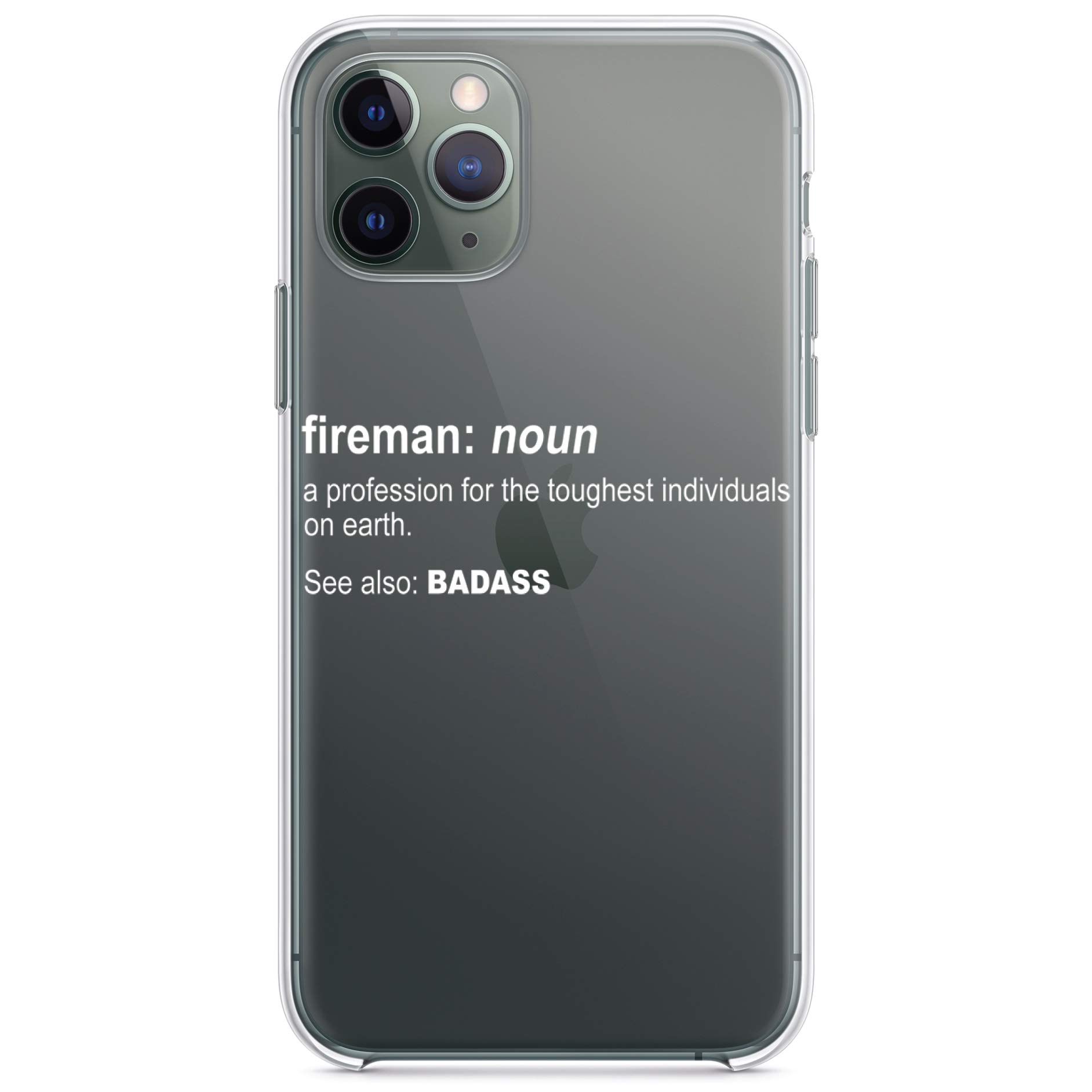 DistinctInk Clear Shockproof Hybrid Case for iPhone 13 Pro (6.1 Inch) - TPU Bumper & Acrylic Back with Tempered Glass Screen Protector - Fireman Definition Profession Design - Perfect for Outdoor Work & Extreme Protection