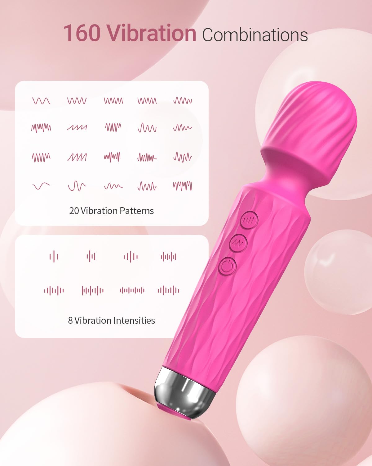 Powerful Waterproof Rose Vibrator Wand for Women - 8 Speeds & 20 Patterns Clitoral Stimulator, G-Spot Massager - Perfect for Solo Play, Couples & Sensual Relaxation