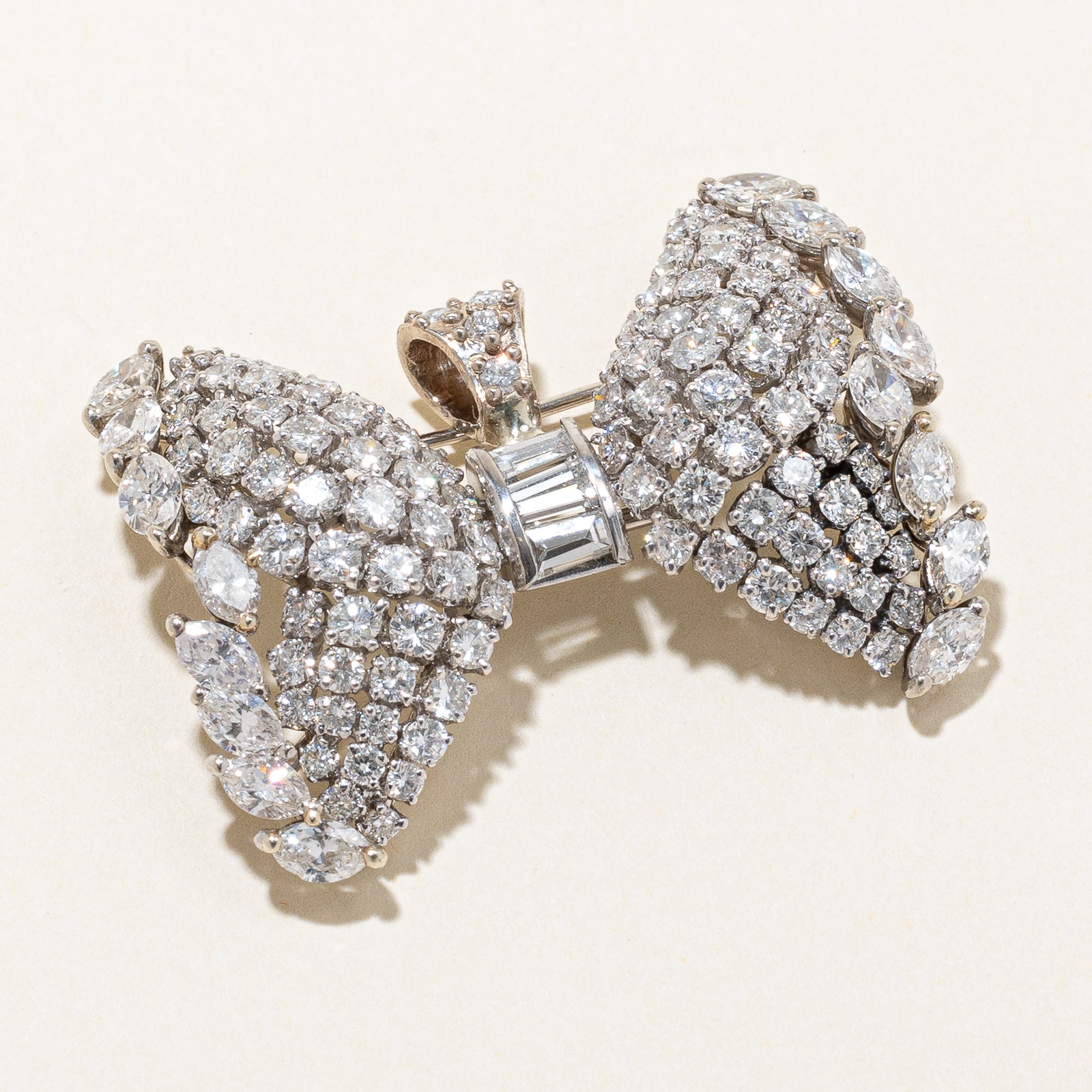 8.70ctw Diamond Bow Convertible Pendant & Brooch - Elegant Jewelry for Women, Perfect for Weddings, Anniversaries & Special Occasions