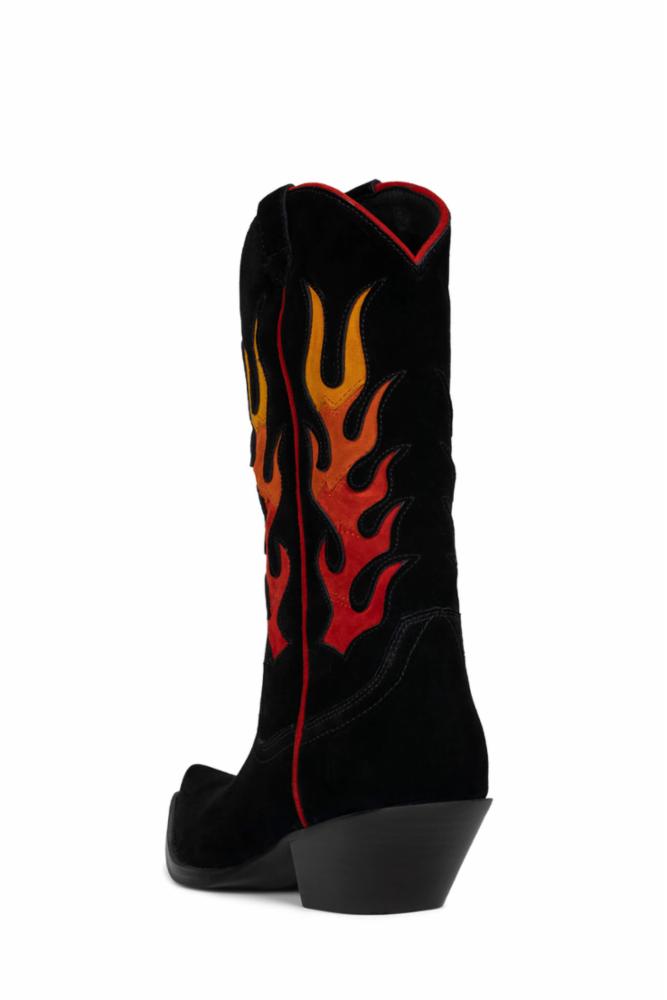 Jeffrey Campbell Women's Flameboy_M Black & Red Cow Suede Boots - Stylish Ankle Booties for Casual Outfits & Night Out