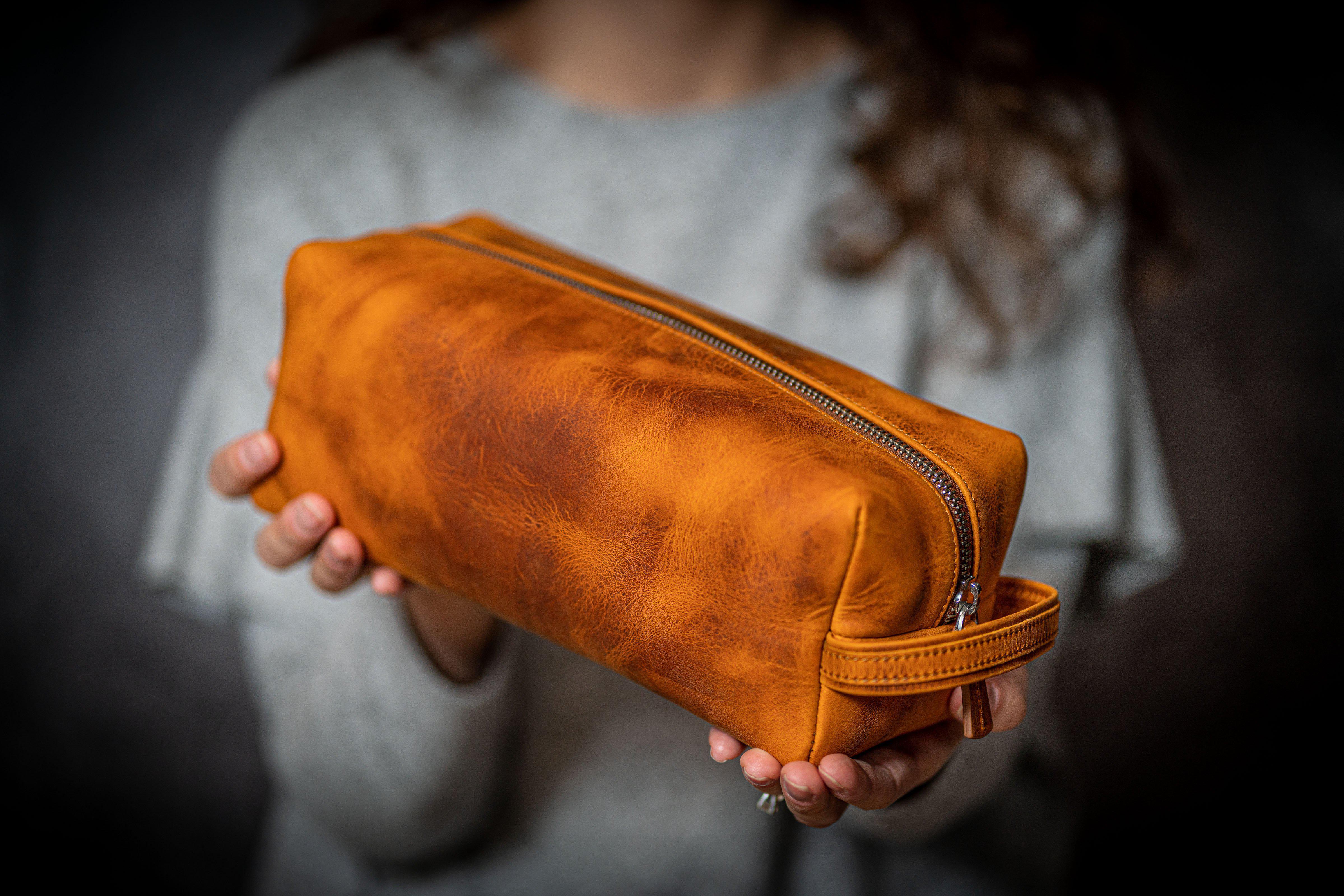 Premium Leather Dopp Kit & Travel Toiletry Bag for Men - Crazy Horse Brown - Perfect for Business Trips, Gym, Camping & Weekend Getaways