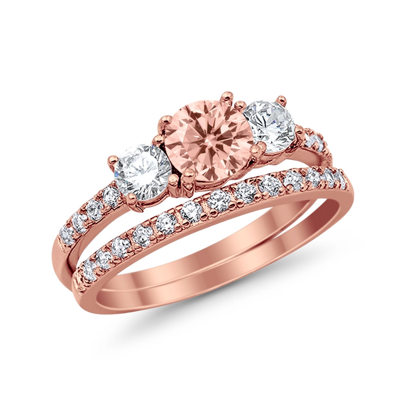 3 Stone Wedding Bridal Ring Set - Simulated Cubic Zirconia 925 Sterling Silver - Perfect for Engagement, Anniversary & Special Occasion Gifts