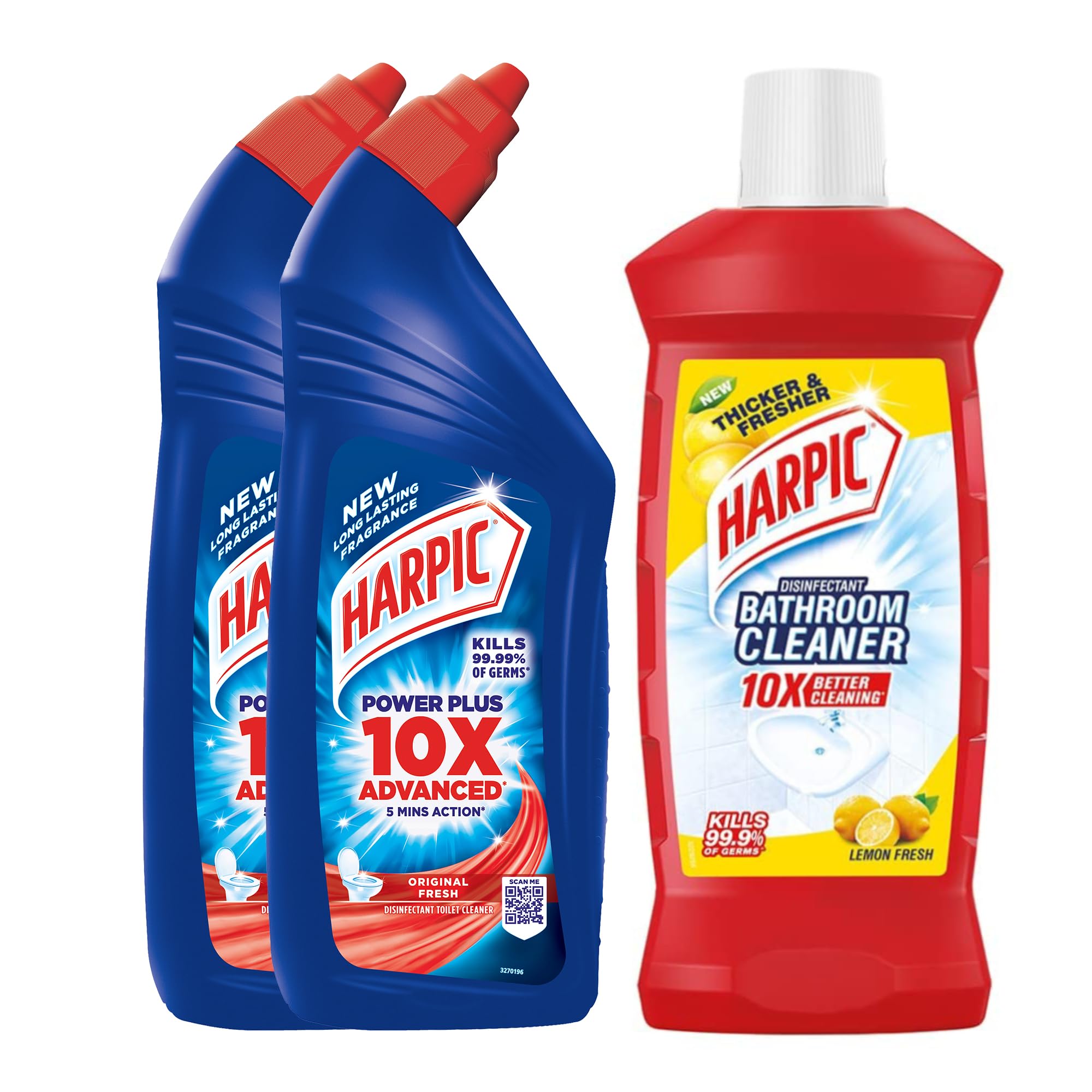 Harpic Disinfectant Toilet Cleaner & Bathroom Cleaner Lemon Scent - 2 Pack (1L Each) | Kills 99.9% Germs | Fresh Scent for Toilets, Sinks & Tiles | Ideal for Home, Office & Commercial Use