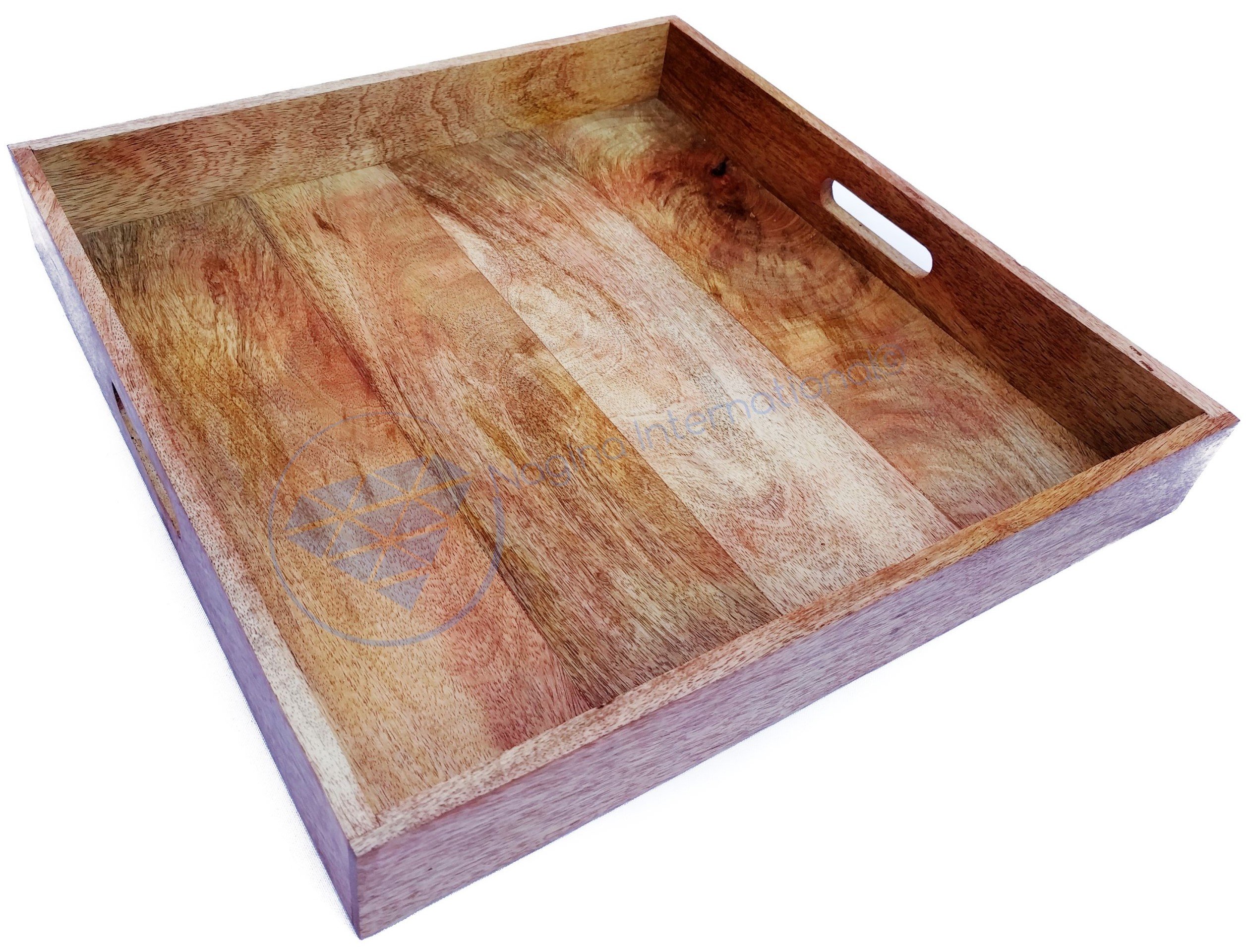 Square Wooden Serving Tray - Natural Wood Kitchen Decor Tray with Handles | Perfect for Breakfast in Bed, Coffee Table Decor, and Entertaining Guests | Nagina International