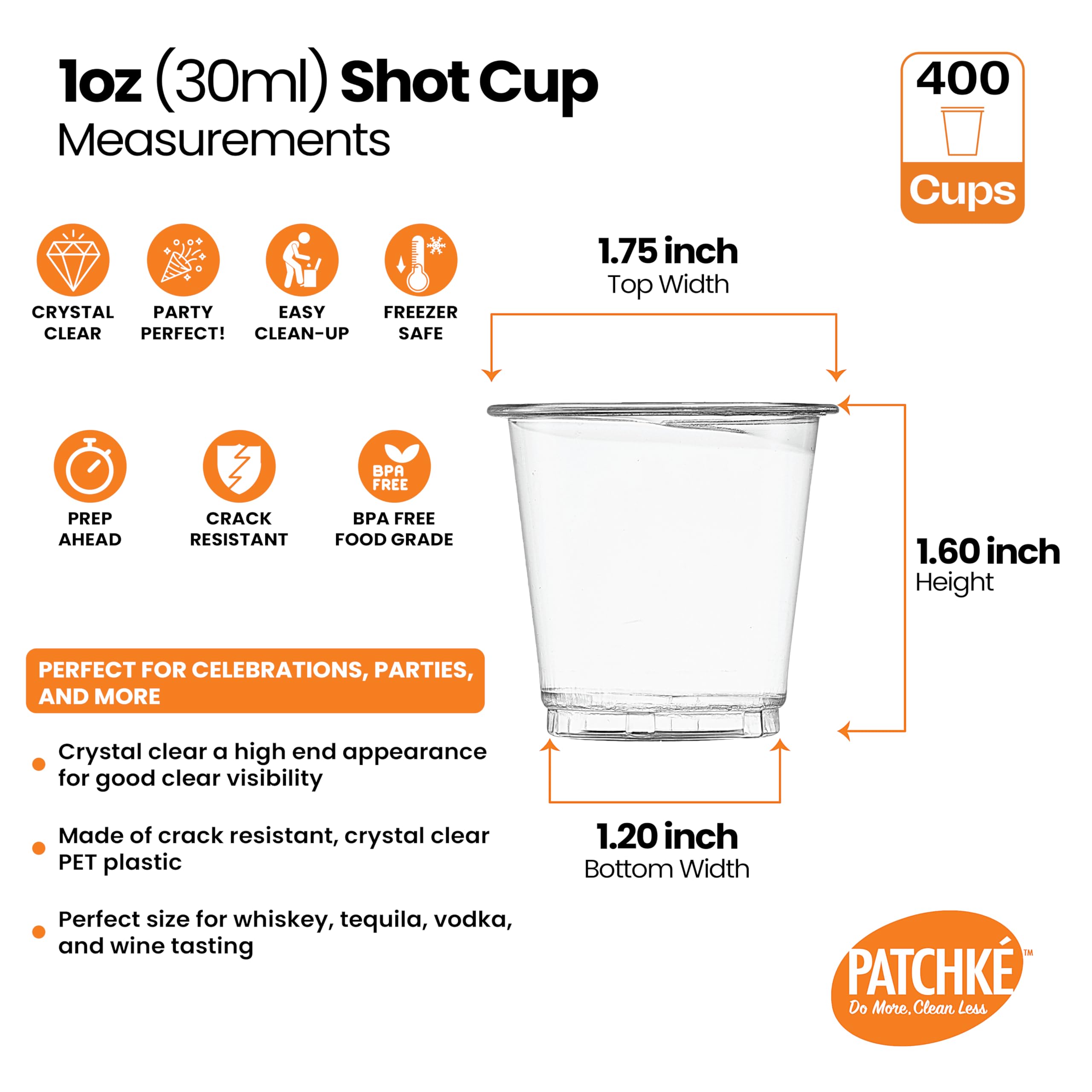 400 Pack Clear Plastic Shot Glasses 1 Ounce (1OZ) - Bulk Disposable Mini Cups for Parties, Events, Bars & Sampling - Perfect for Cocktails, Tastings, and Small Portion Serving
