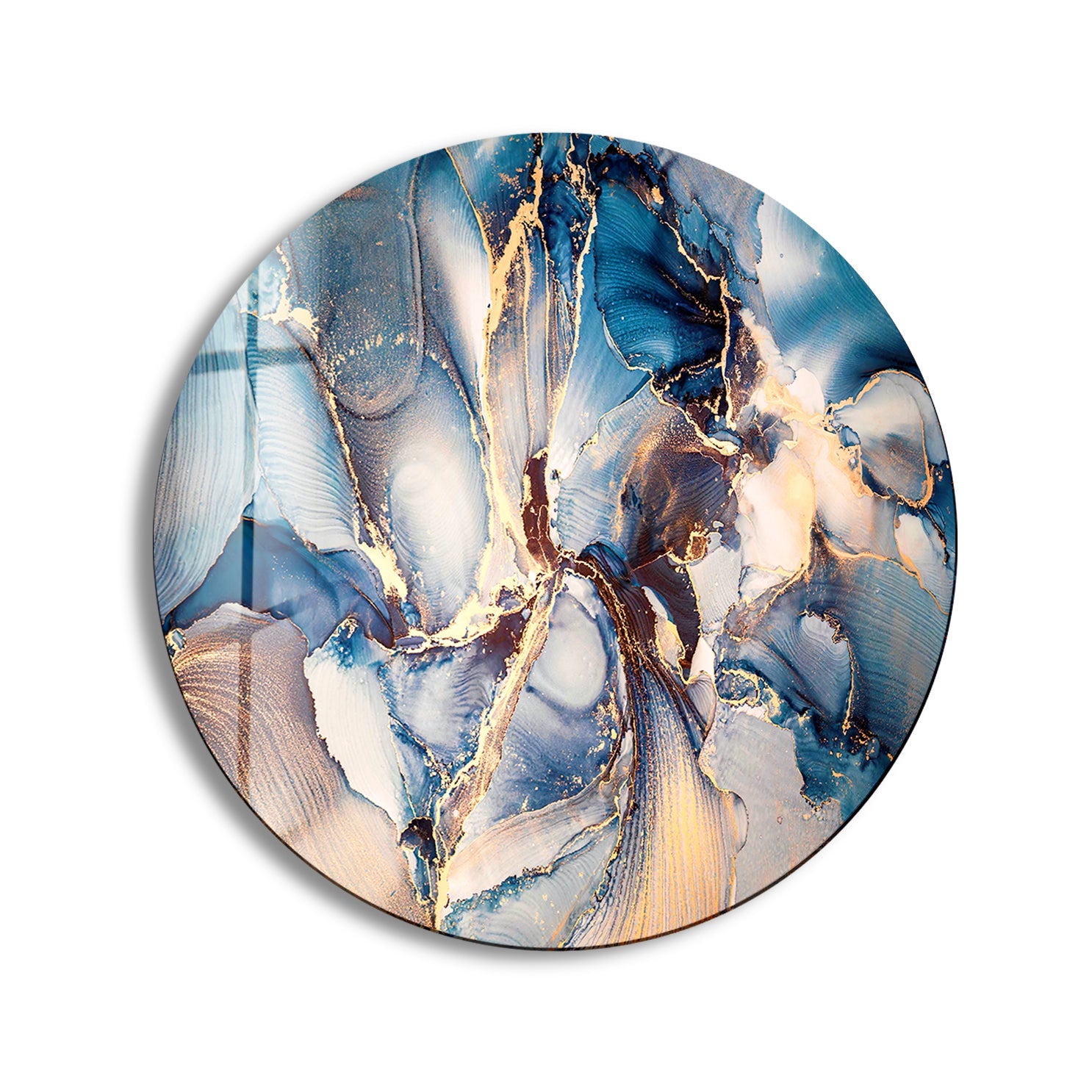 Blue Marble Pattern Round Glass Wall Art - Elegant Home Decor for Living Room, Bedroom & Office - Perfect for Modern & Contemporary Interior Design