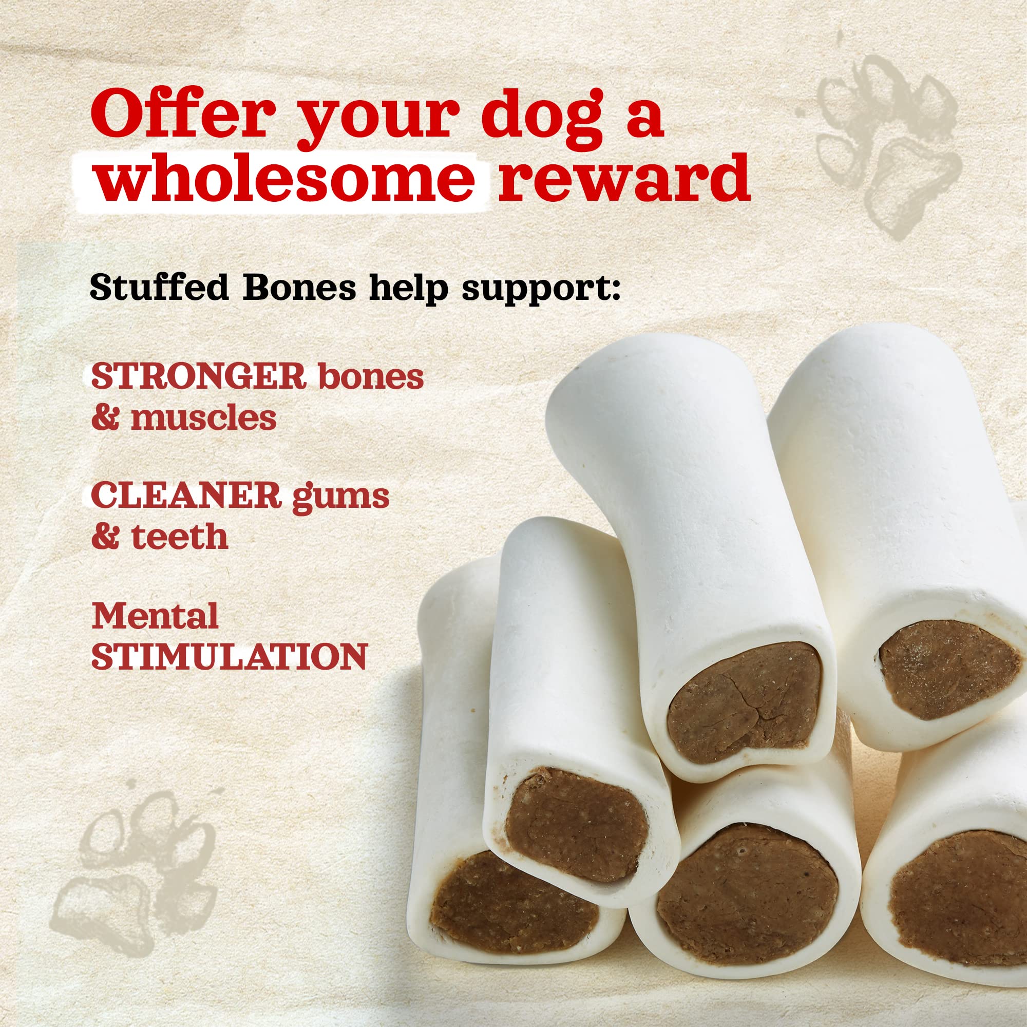 Natural Filled Dog Bones with Bully Stick Flavor – Limited Ingredient Dental Chew Treats for Large Dogs (5-6 Inch, 3 Pack) – Perfect for Teething, Training & Dental Health