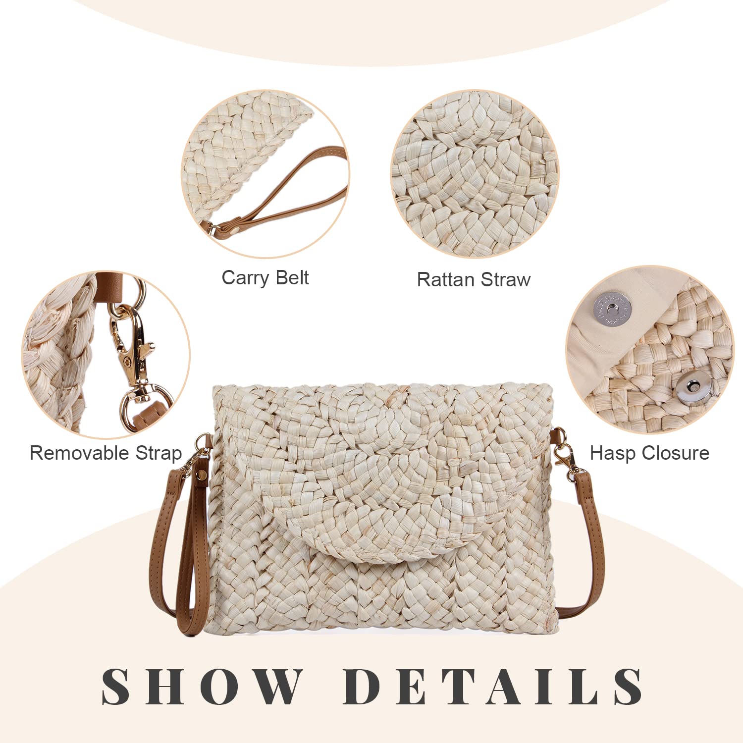 Empire Women's Summer Straw Clutch Purse - Woven Beach Shoulder Bag for Women, Casual Envelope Wristlet Handbag for Vacation, Pool Party, and Outdoor Events