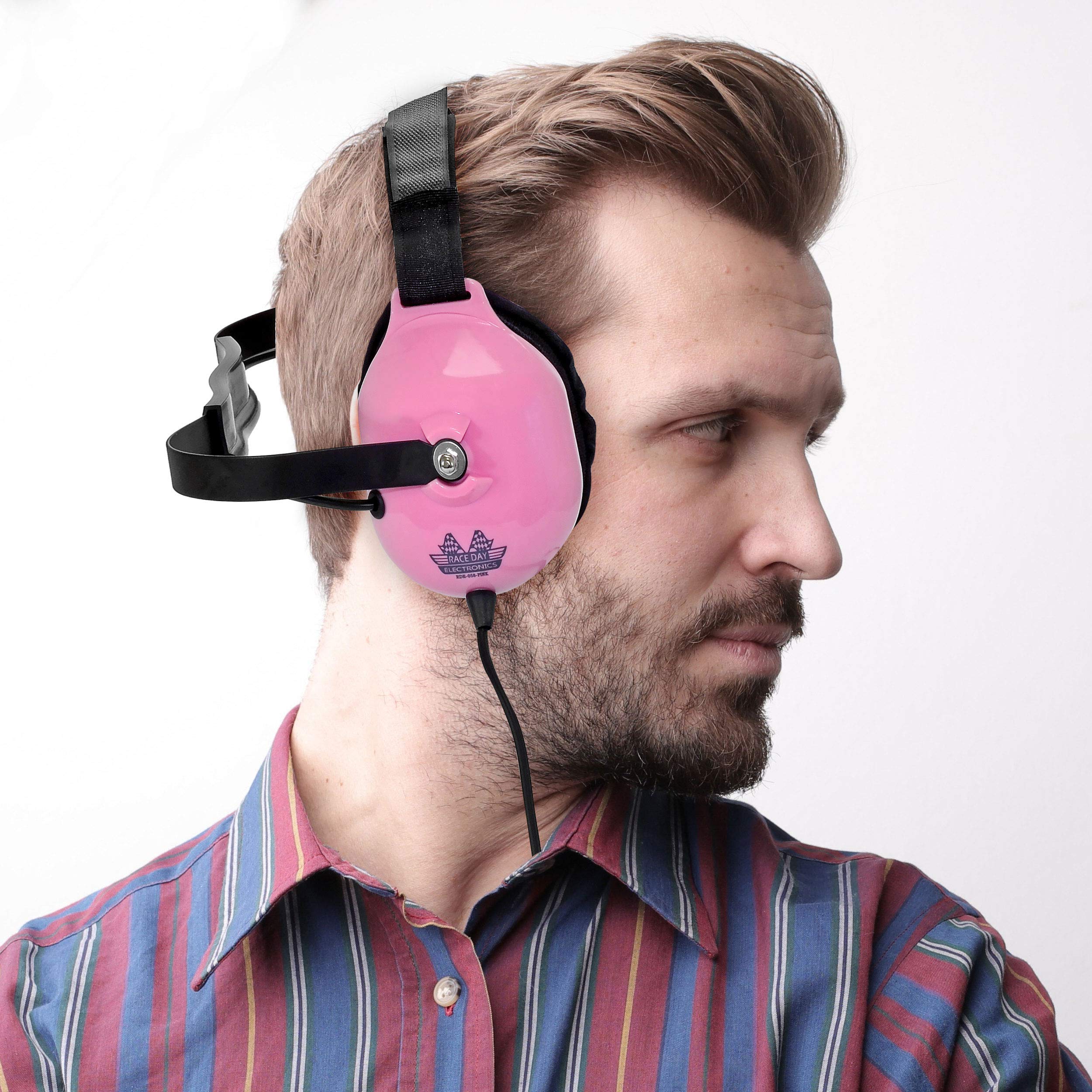Noise-Reducing Race Scanner Headphones - Pink Wireless Earbuds for Motorsports, Aviation & Police Communications - RDE-058-PINK - Perfect for Racing Enthusiasts, Pilots & First Responders