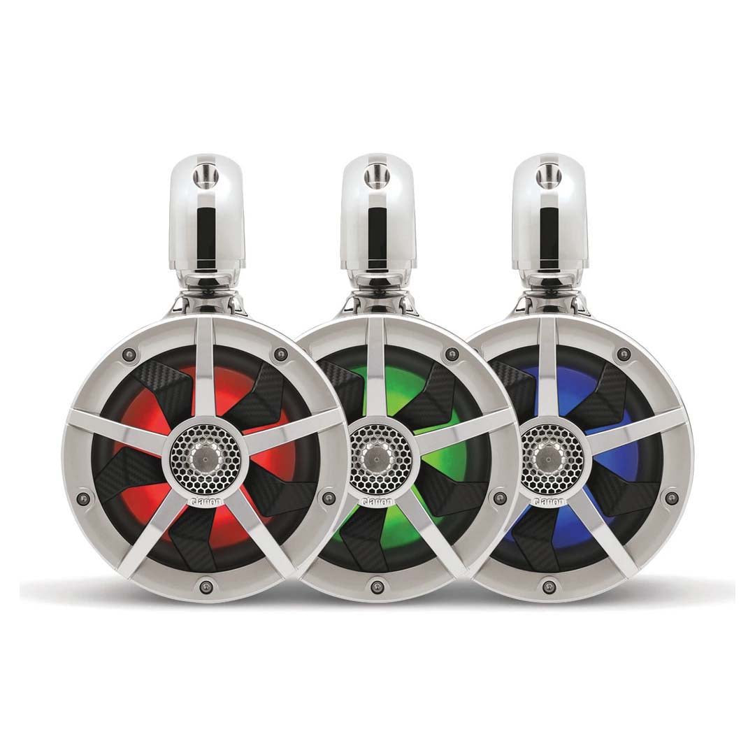 Clarion CM1624TS 6.5 Inch Silver 2-Way Marine Tower Speakers with RGB LED Lighting - Waterproof Boat Audio for Yachts, Pontoons & Outdoor Marine Entertainment