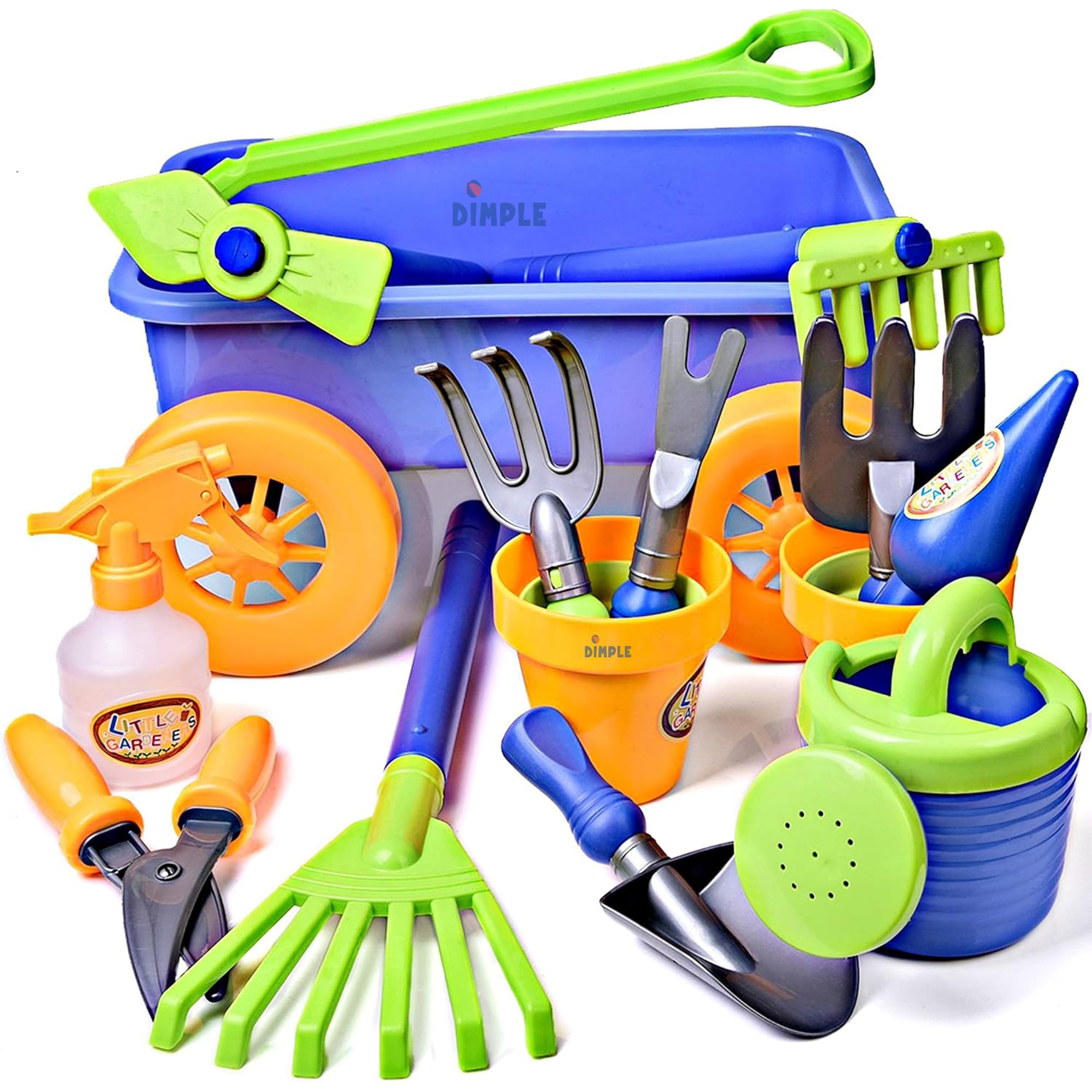 Premium 15-Piece Kids Gardening Toy Set with Wagon - Sturdy Durable Outdoor Playset for Yard, Beach & Sandbox - Best Garden Tools for Toddlers & Children (Green) | Perfect for Outdoor Play, Pretend Gardening & Backyard Adventures