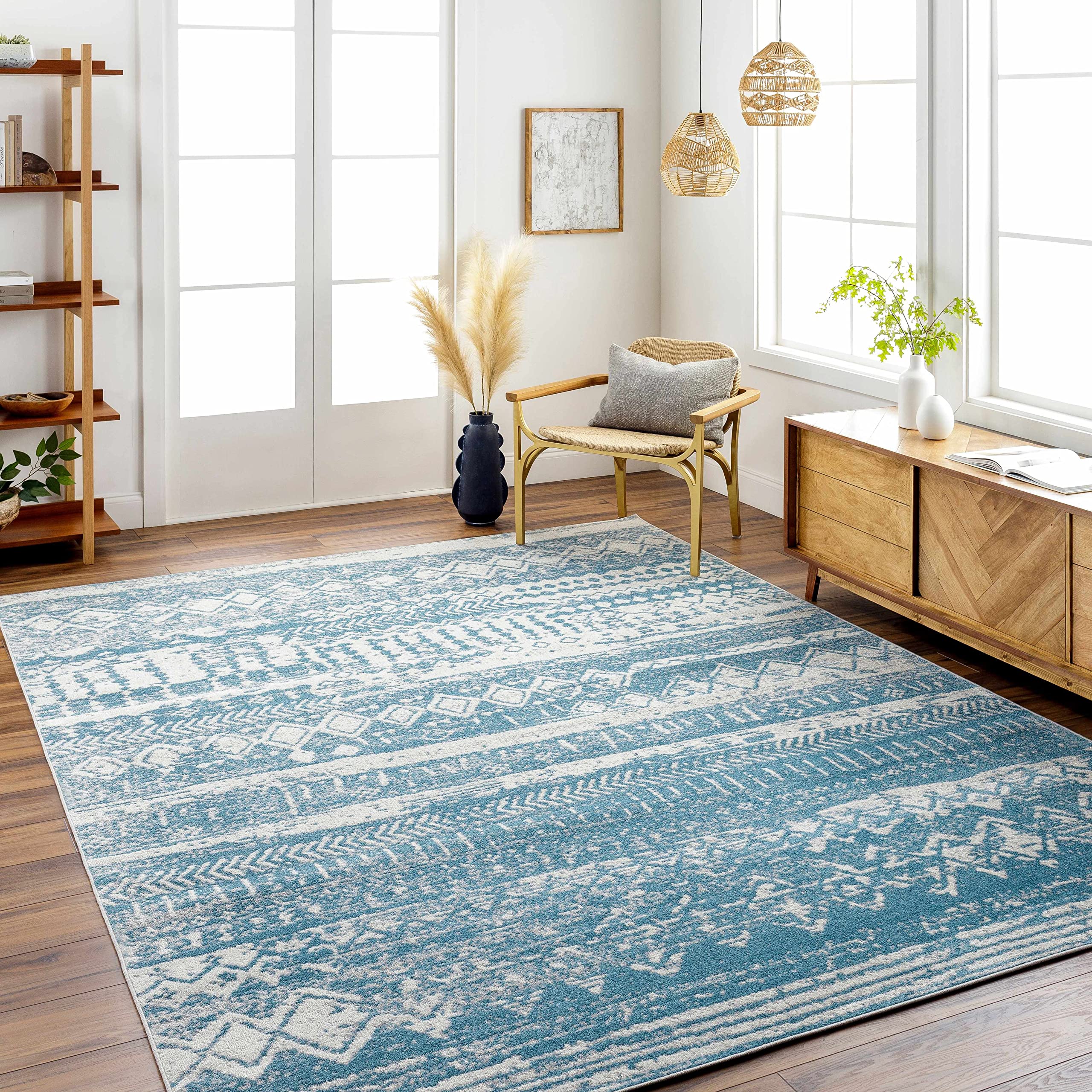Premium Hauteloom Fatsa Washable Area Rug - Soft Blue & Gray Modern Design - 9'3
