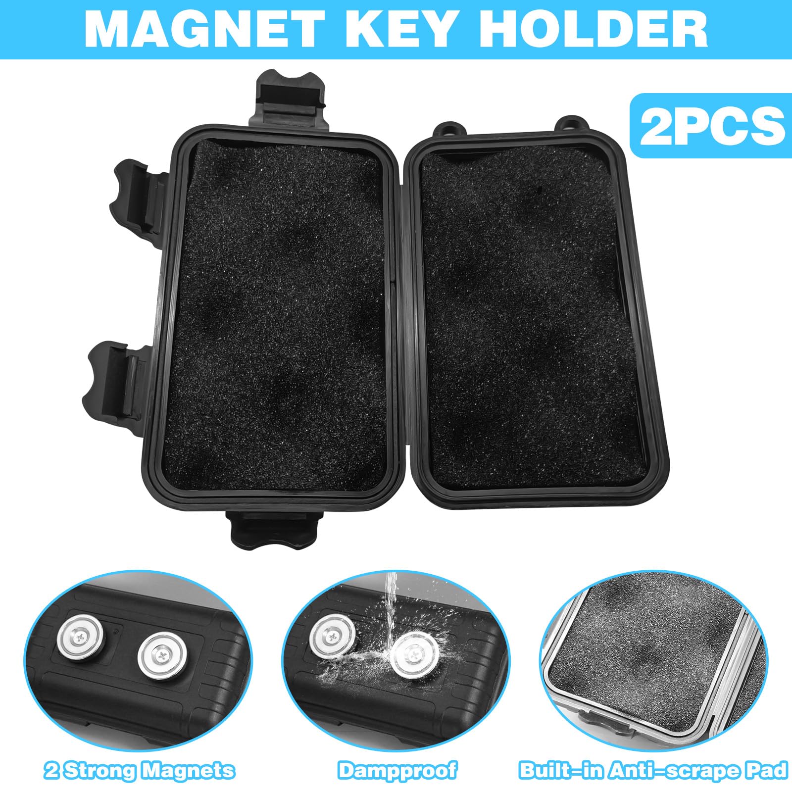 2Pcs Magnetic Key Holder for Under Car - Waterproof Hidden Key Box for Outdoor Travel & Emergency Use - Secure Key Hider for Vehicles (Black) - Perfect for Camping, Road Trips & Spare Key Storage