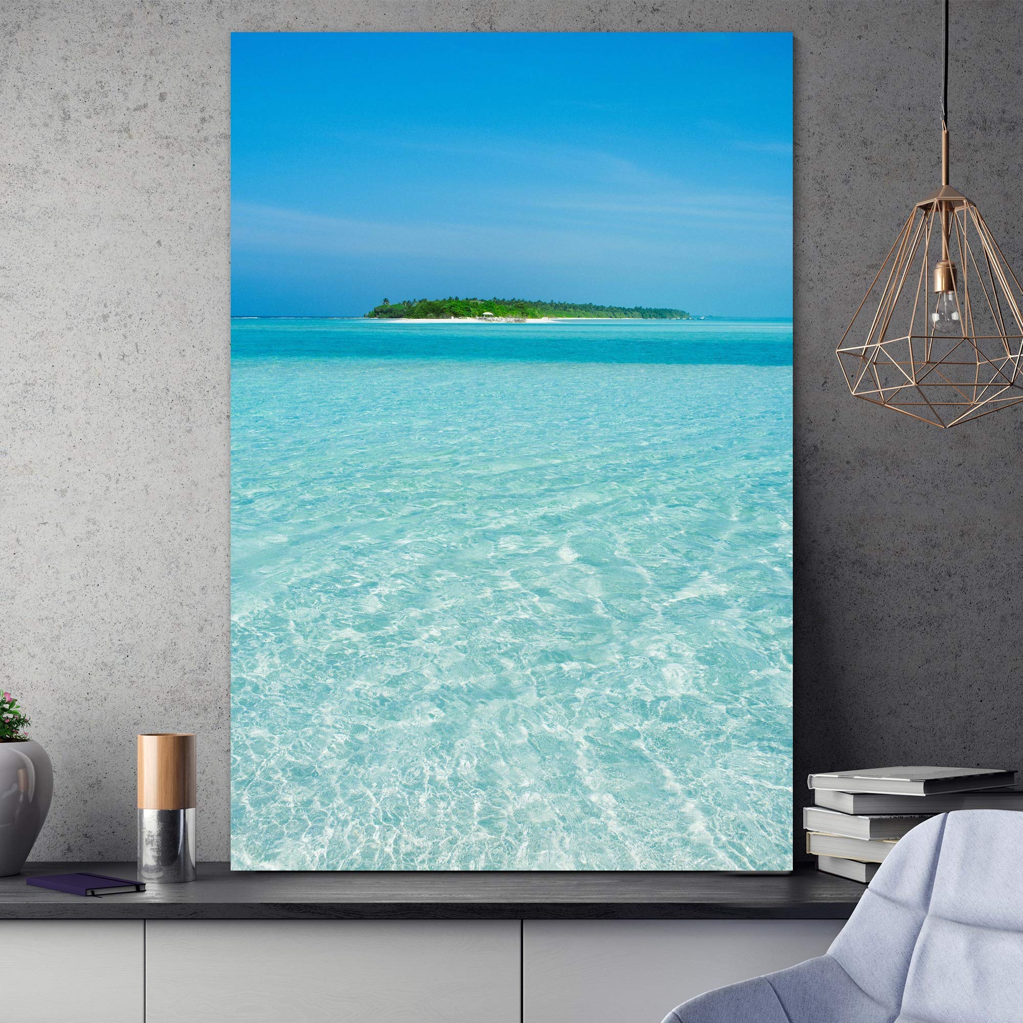 Lone Island Beach Canvas Wall Art - 32x48 Inch Coastal Photography Print, Blue Ocean Landscape for Living Room & Bedroom Decor | Relaxing Beach Scene for Home & Office