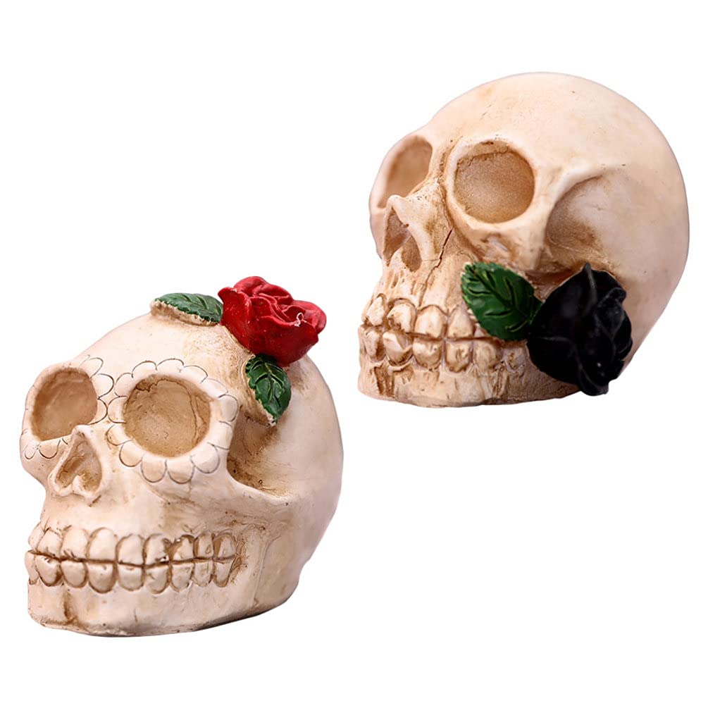 YARNOW 2-Piece Skull Head Statue & Human Skeleton Figurine Set - Gothic Horror Decor for Bedroom, Halloween Party, Bar & Home Table Decoration - Realistic Bone Model for Spooky Atmosphere & Themed Events