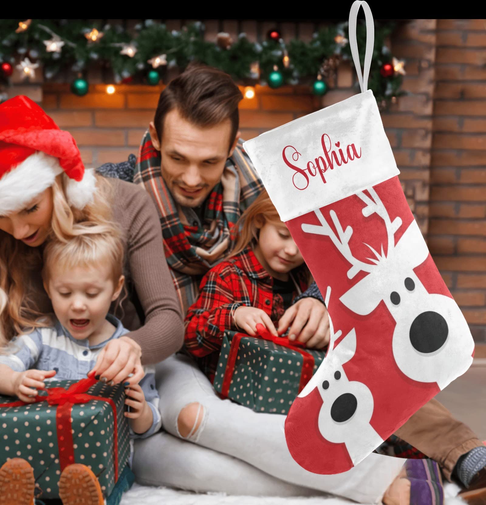 Personalized Christmas Stockings with Name - Red Reindeer Design for Boys, Girls & Pets - 17.52 x 7.87 Inch Holiday Gift - Perfect for Fireplace Decor, Family Traditions & Festive Home Decorating