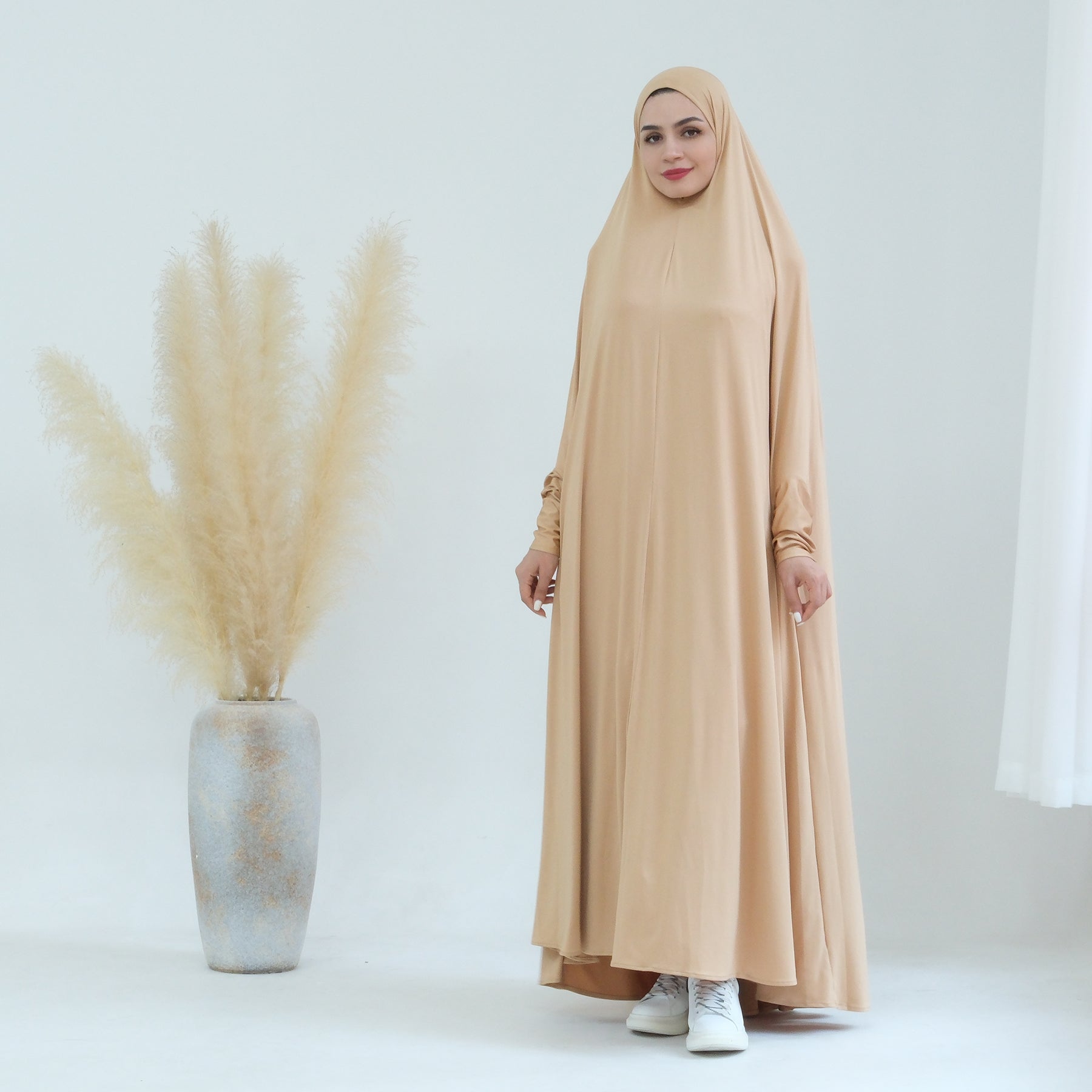 Awra Cape Hijab Combo in Camel Color - Modest Muslim Women's Prayer Shawl & Scarf Set for Daily Wear, Prayer, and Special Occasions