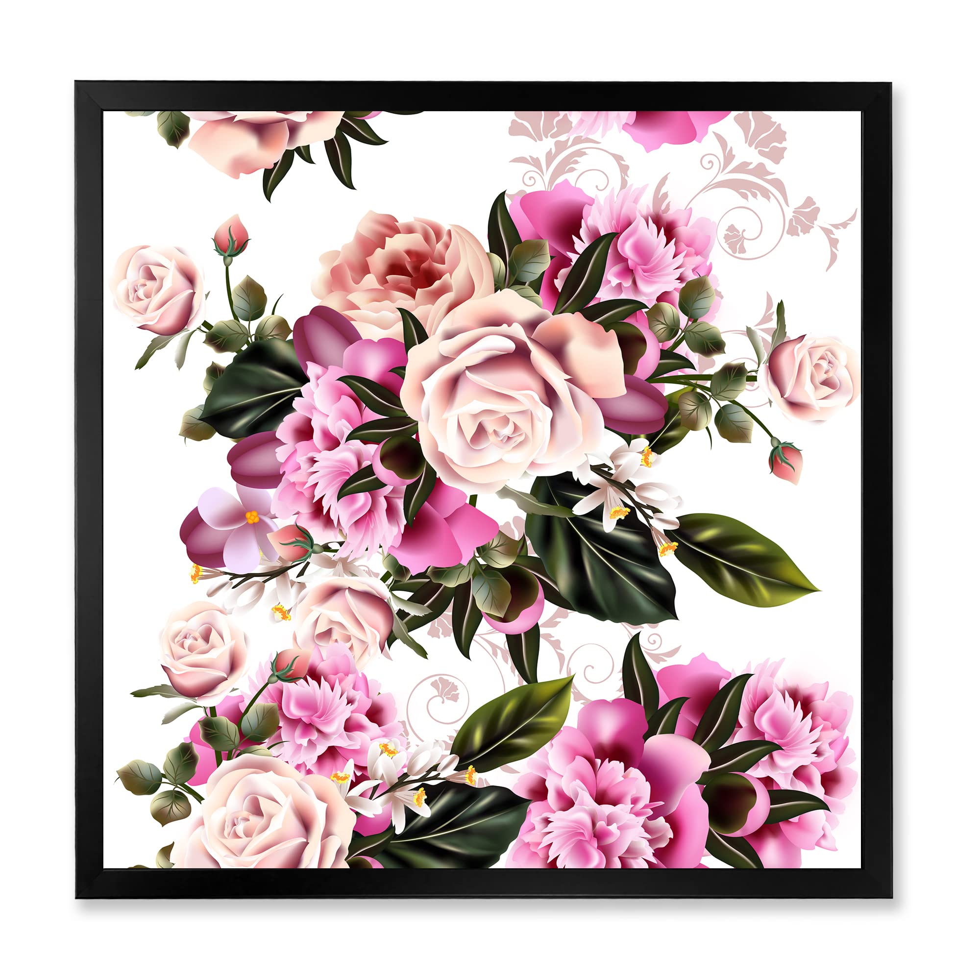 Vintage Peony Flowers Traditional Framed Wall Art - Hand Painted Canvas Painting for Home Decor, Living Room, Bedroom & Office Wall Hanging