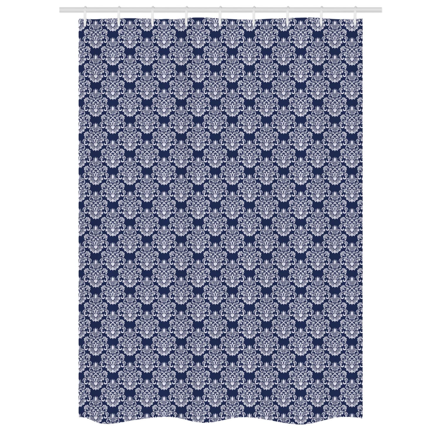 Ambesonne Damask Shower Curtain Set - Vintage Floral Victorian Design with Hooks, 54x78 Inch, Dark Blue & White | Waterproof Bathroom Decor for Classic & Modern Homes