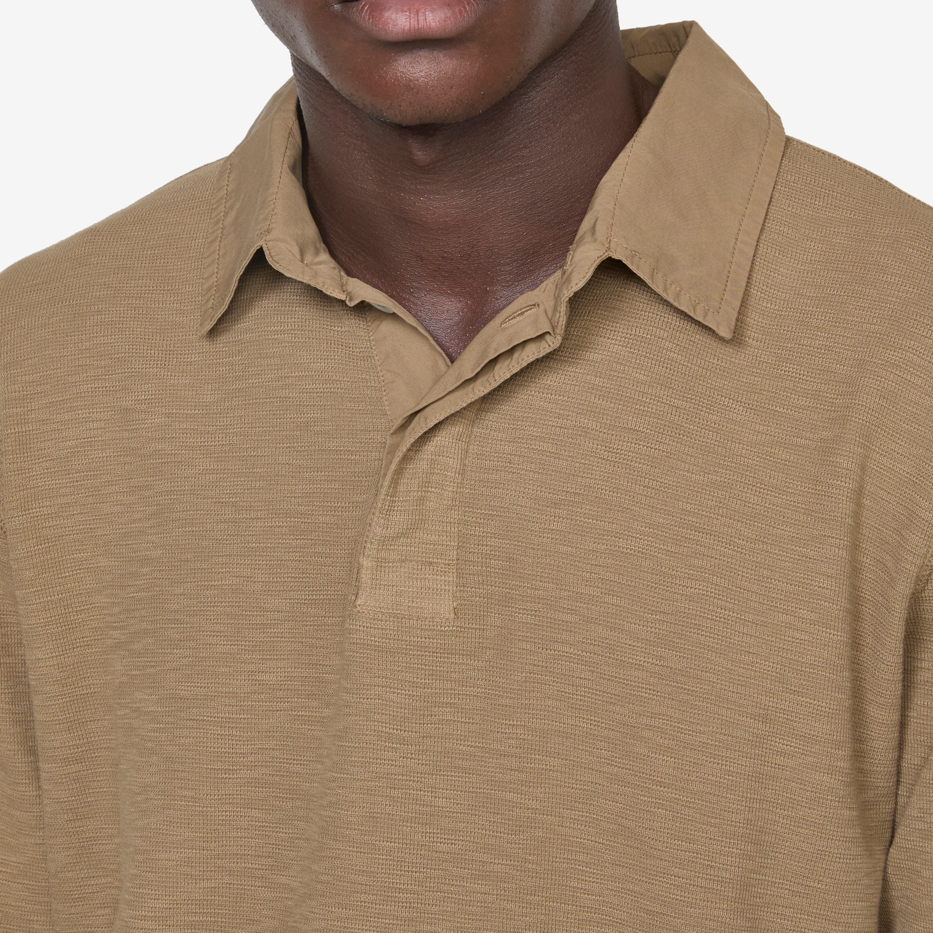Men's Rugby Waffle Long Sleeve Shirt in Khaki - Comfortable Casual Wear for Outdoor Activities and Sports