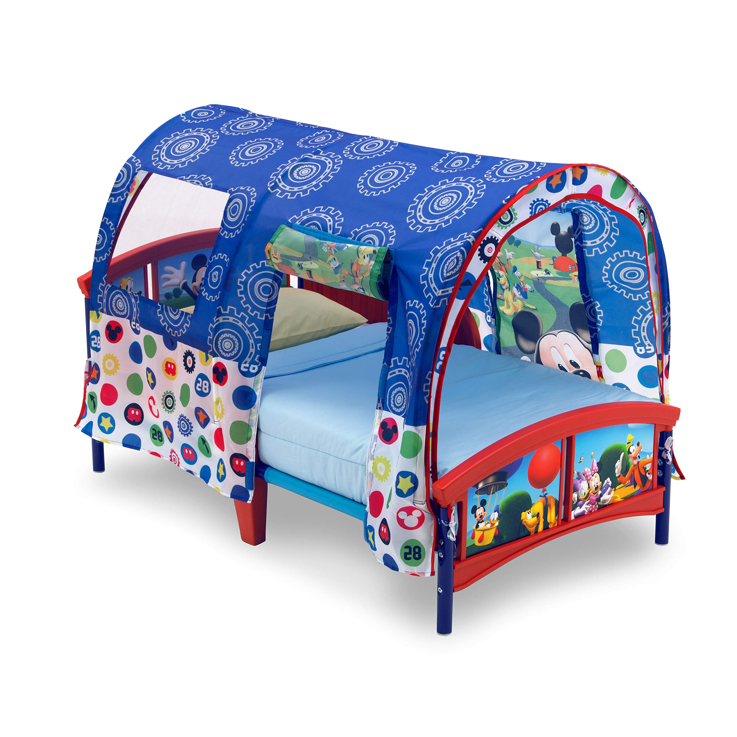 Delta Children Toddler Tent Bed with Disney Mickey Mouse Twinkle Galaxy Design - Dual-Sided Recycled Fiber Core Toddler Mattress Bundle for Kids' Room Decor & Playtime Adventures