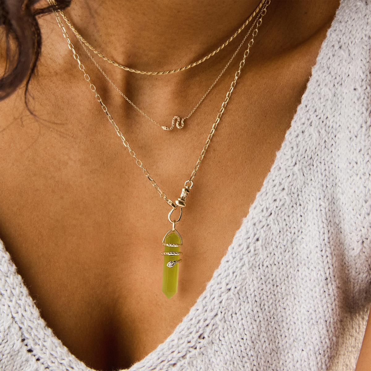 Healing Serpent Jade Amulet - 10K Yellow Gold with Jade Gemstone & Brilliant Diamond | Spiritual Protection & Positive Energy Jewelry for Meditation & Healing