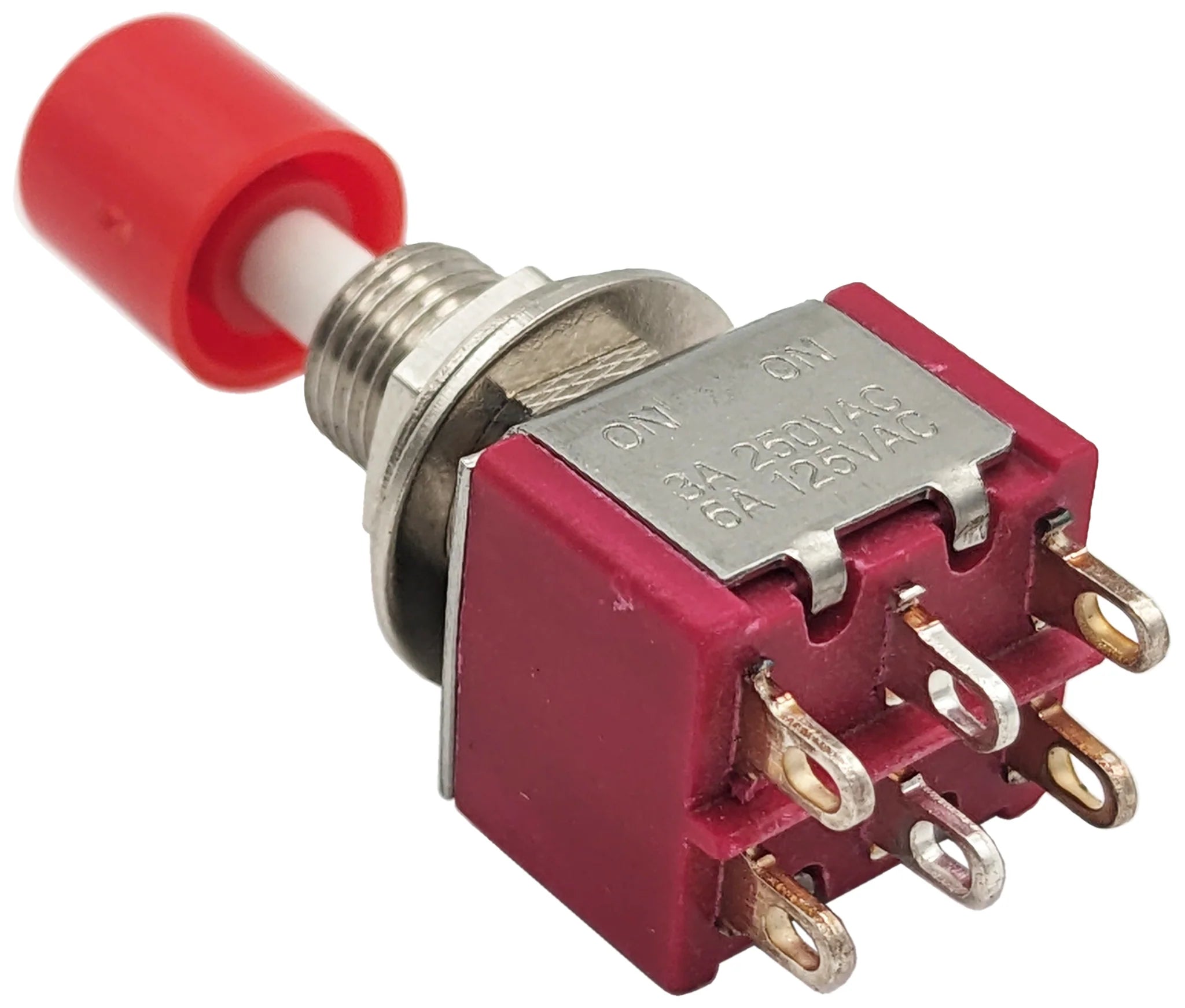 DPDT Alternate Action Pushbutton Switch - ON-ON Solder Lug Terminals - Perfect for Industrial Control Panels & DIY Electronics Projects