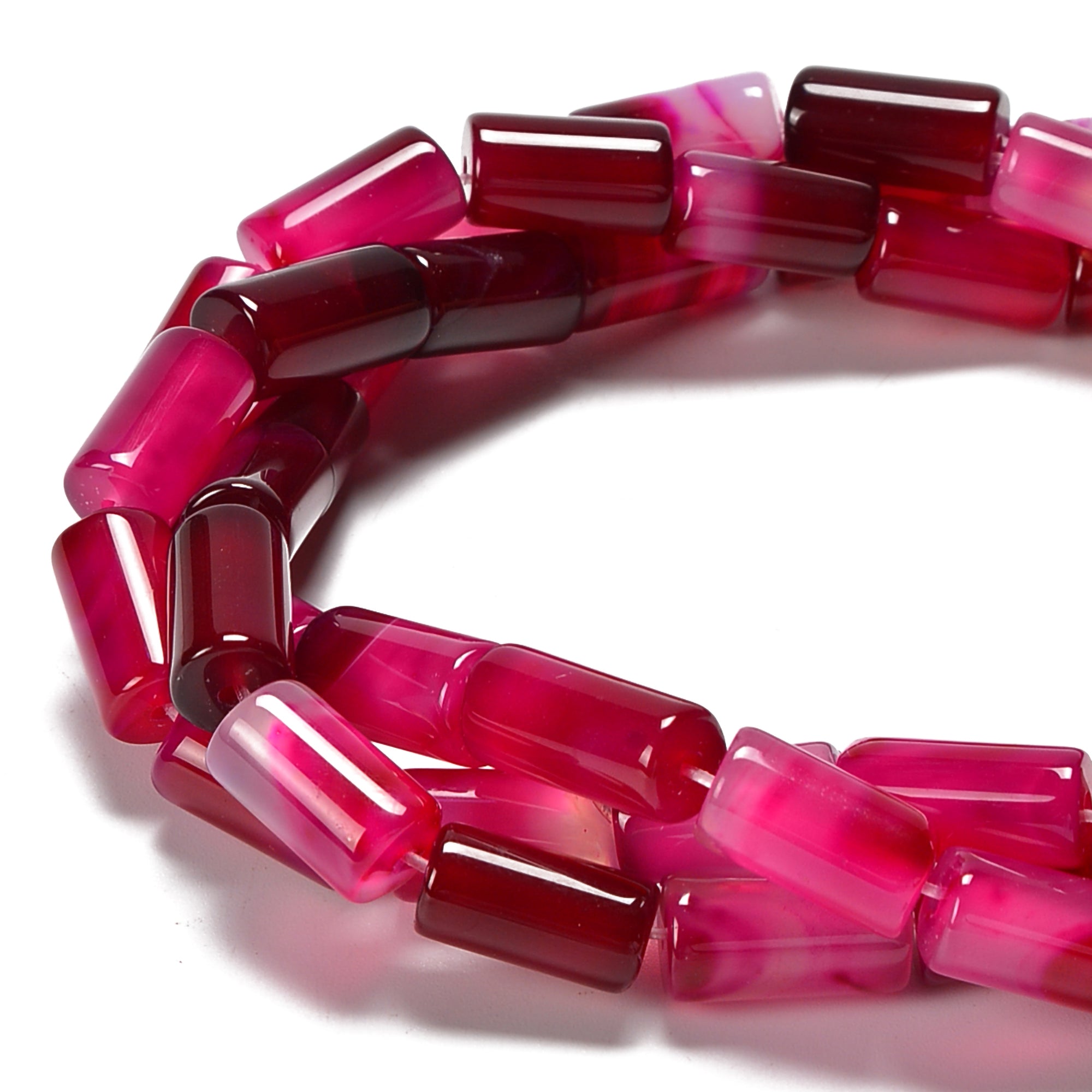 Fuchsia Stripe Agate Cylinder Beads 8x15mm - 15.5