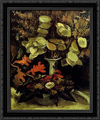 Vincent van Gogh Wood Framed Canvas Art - 20x24 Black Ornate Vase With Honesty Wall Decor for Living Room, Bedroom & Office