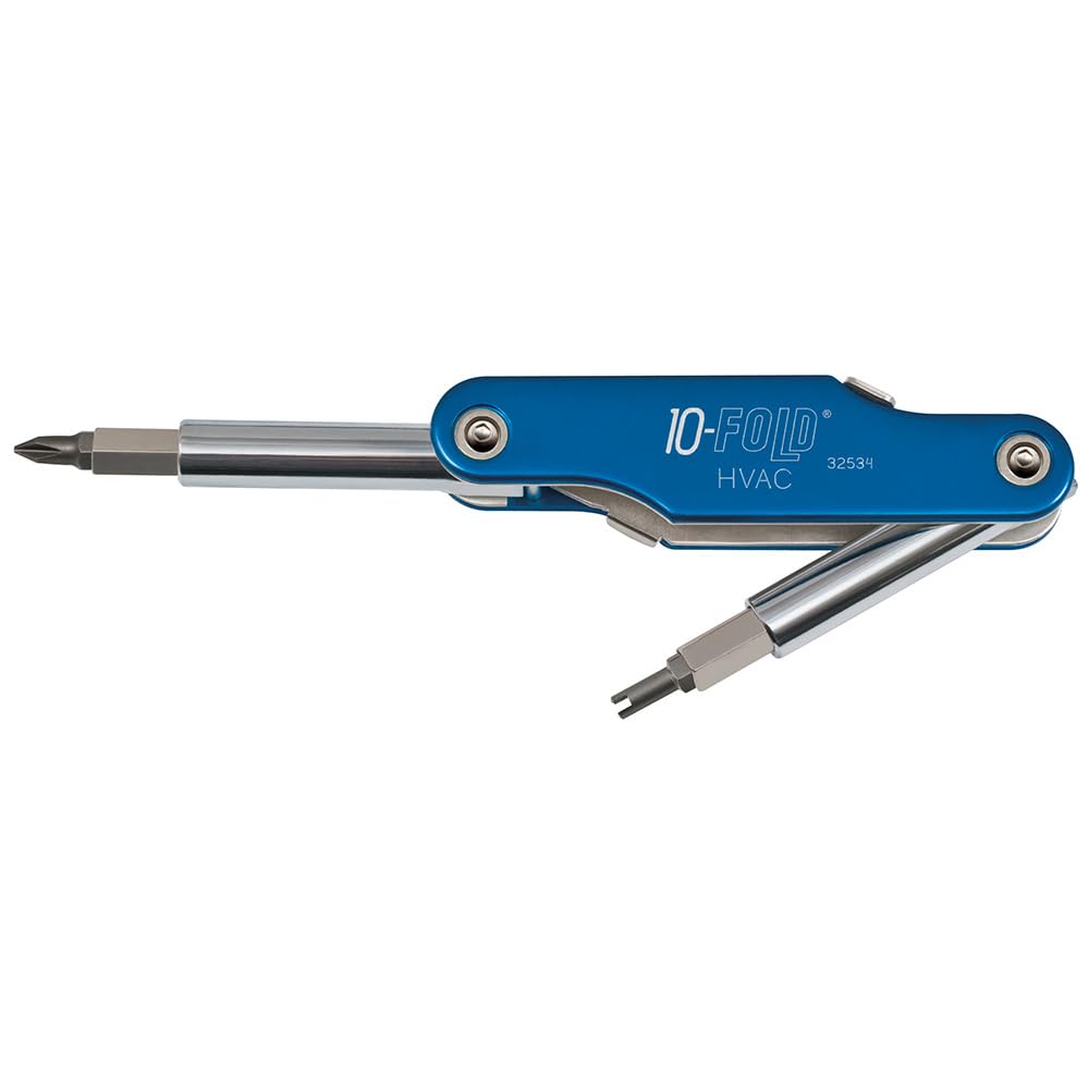 Klein Tools 32534 10-in-1 Multi-Bit Folding Screwdriver with Schrader Valve Core - Perfect for HVAC, Automotive & Home Repairs