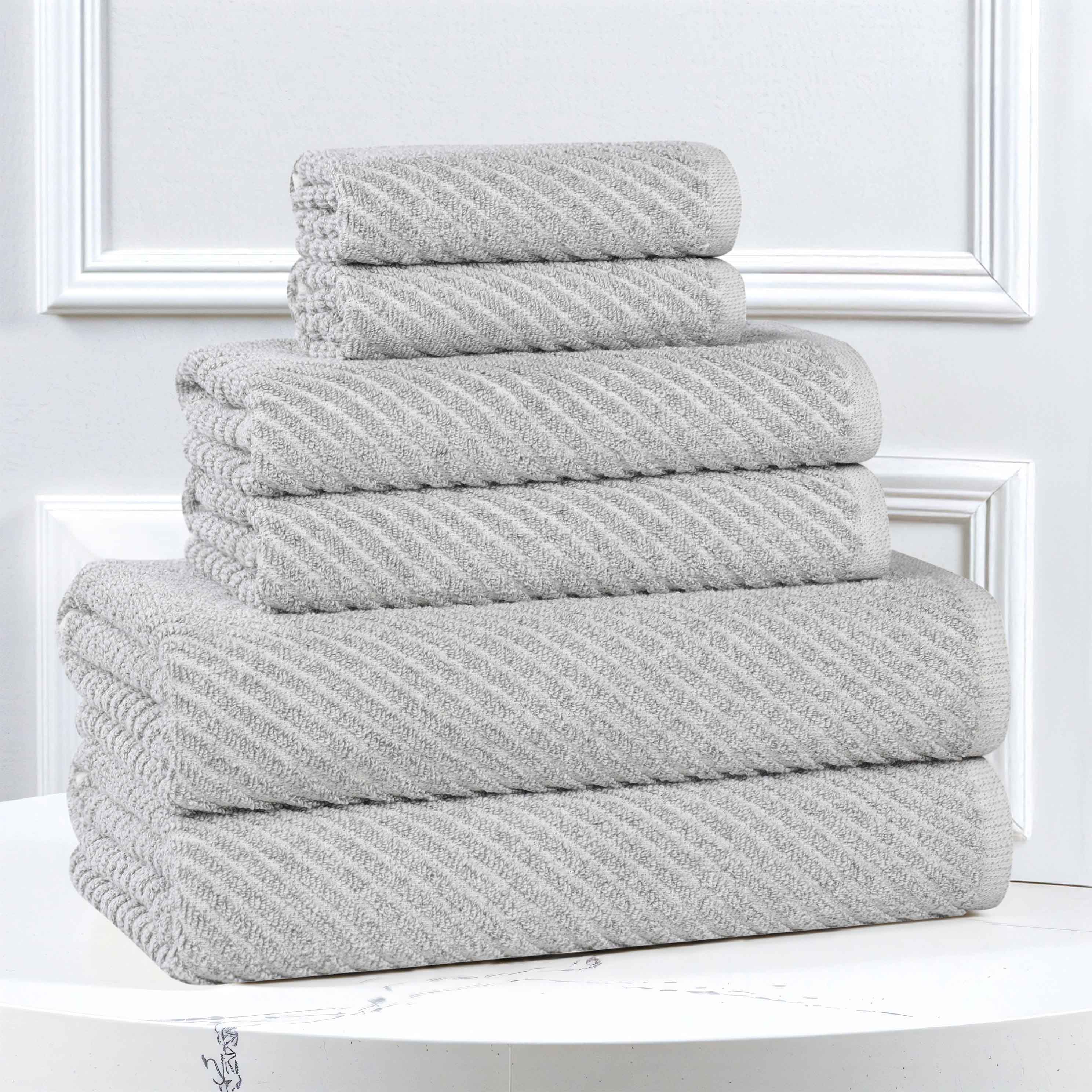 Premium 6-Piece Cotton Blend Towel Set - Soft, Absorbent & Medium Weight with Diagonal Stripes - Perfect for Bathroom, Spa & Guest Use
