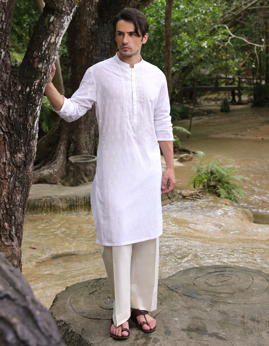Premium Cotton White Kurta for Men - J. Junaid Jamshed - Comfortable & Stylish Traditional Pakistani Attire - Perfect for Eid, Weddings & Festive Occasions