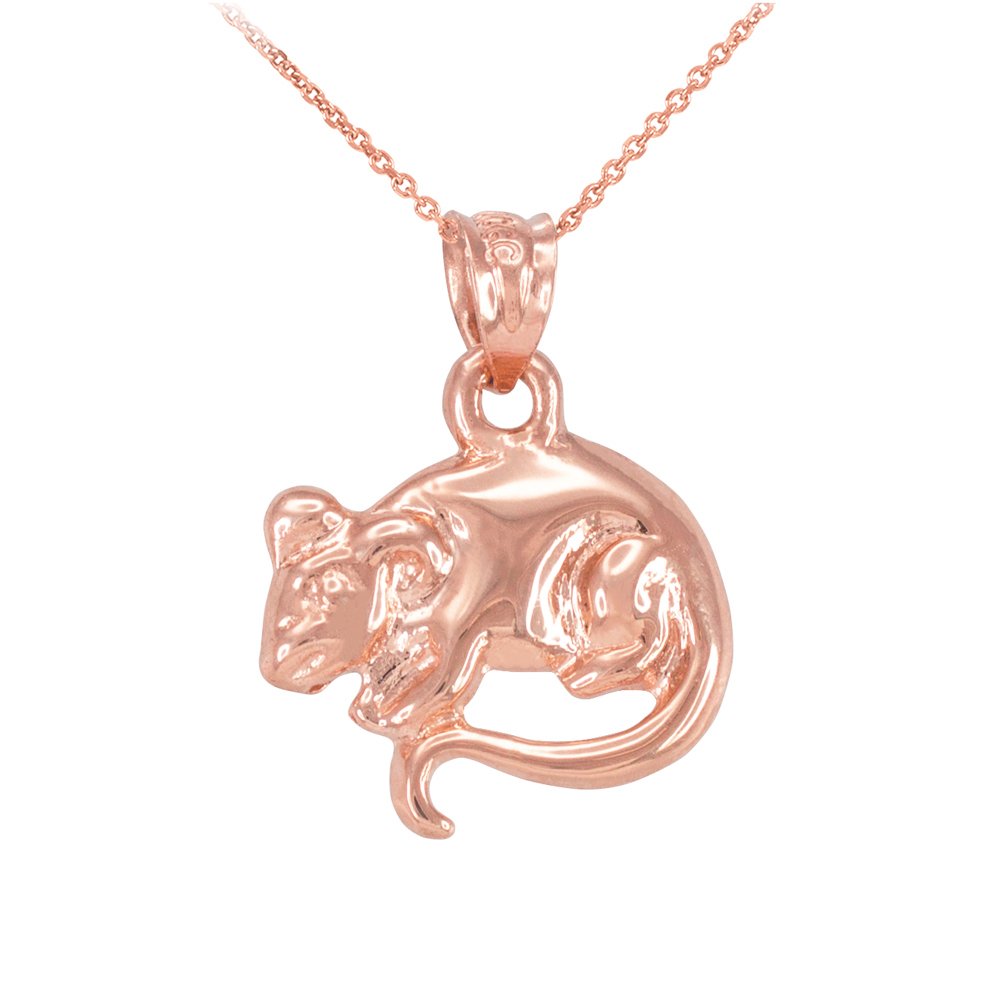 14K Rose Gold Rat & Mouse Charm Pendant Necklace - Animal Kingdom Jewelry for Birthdays, Gifts & Special Occasions