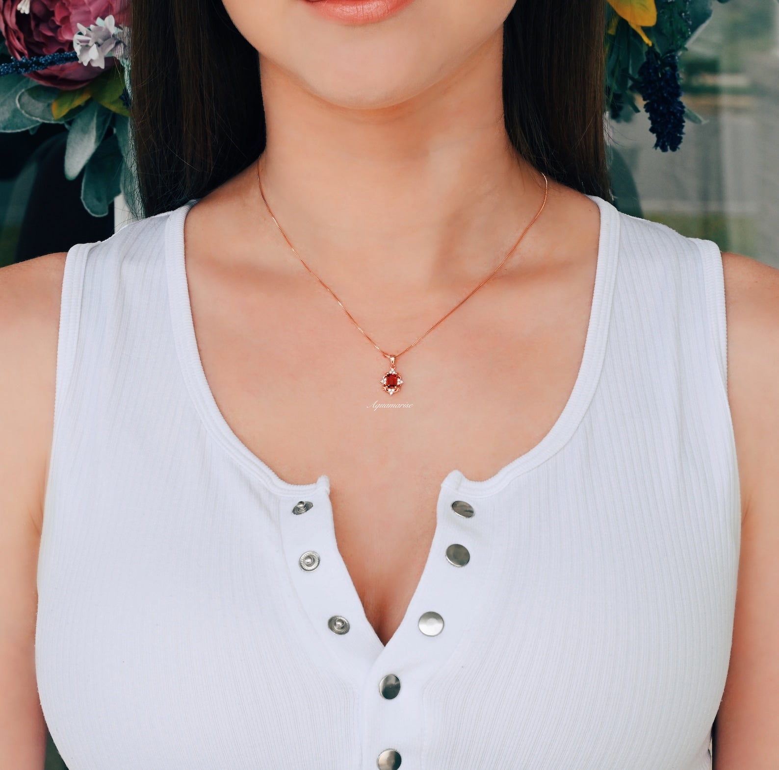 Vintage Natural Red Garnet Necklace 14K Rose Gold Vermeil - Elegant Jewelry for Women, Perfect Gift for Valentine's Day, Anniversary & Special Occasions