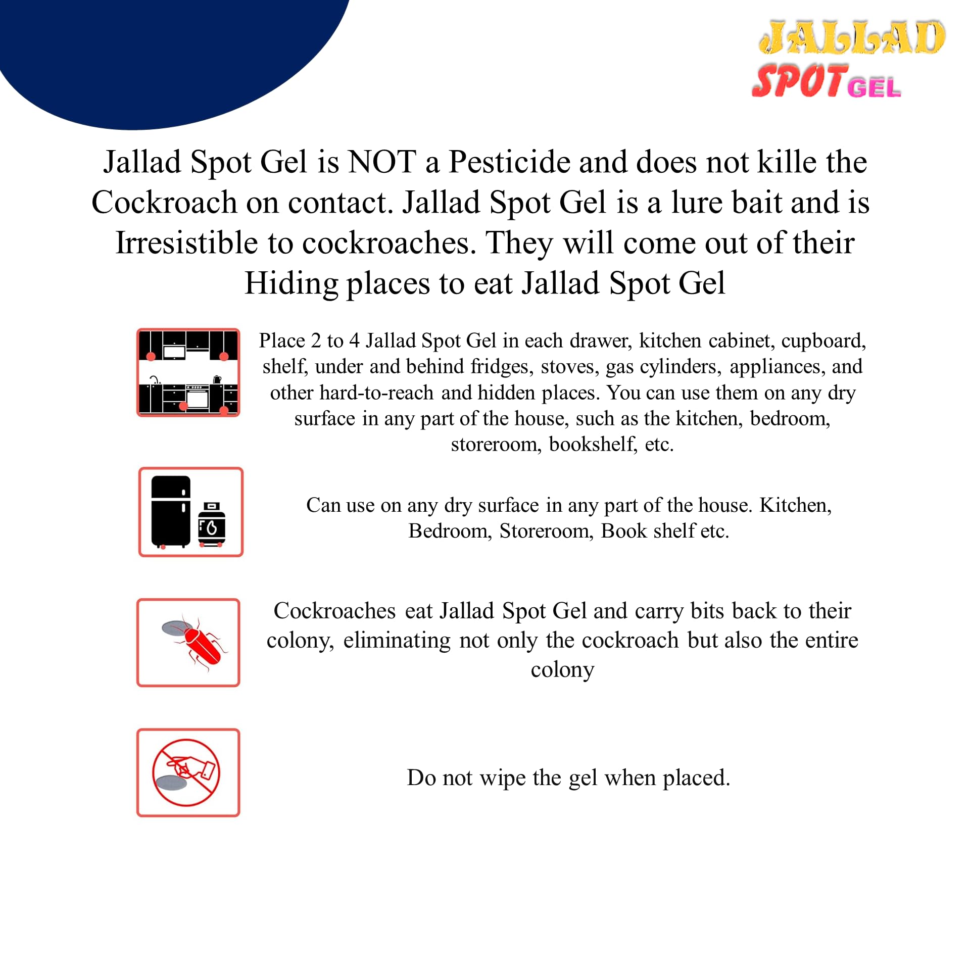 JALLAD SPOT GEL Powerful Cockroach Killer - Super Strength Pest Control Gel (10g x 3 Pack) - Effective Roach Elimination for Kitchen, Bathroom & Home Use
