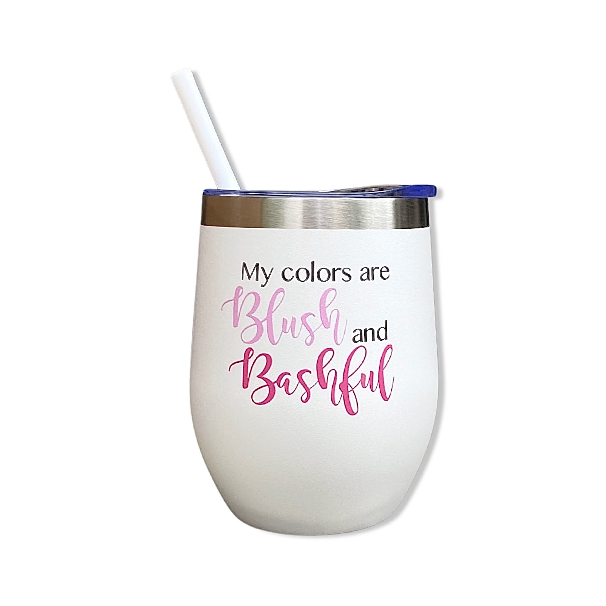 Blush & Bashful Tumbler | Steel Magnolias Inspired Gift | 80s & 90s Themed Birthday Present | White 12oz Insulated Cup for Coffee, Tea, and Daily Use