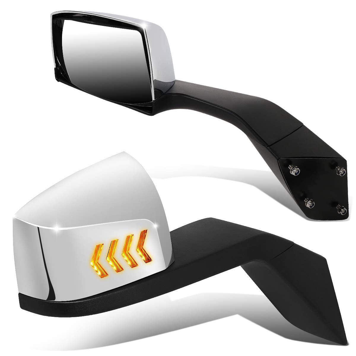 Auto Dynasty LED Sequential Turn Signal Side Mirrors - Arrow Pattern, Manual Adjust, Polished Chrome - Compatible with Volvo VN Series 2004-2018 (Driver & Passenger Side) | Enhanced Visibility & Safety for Truck Drivers