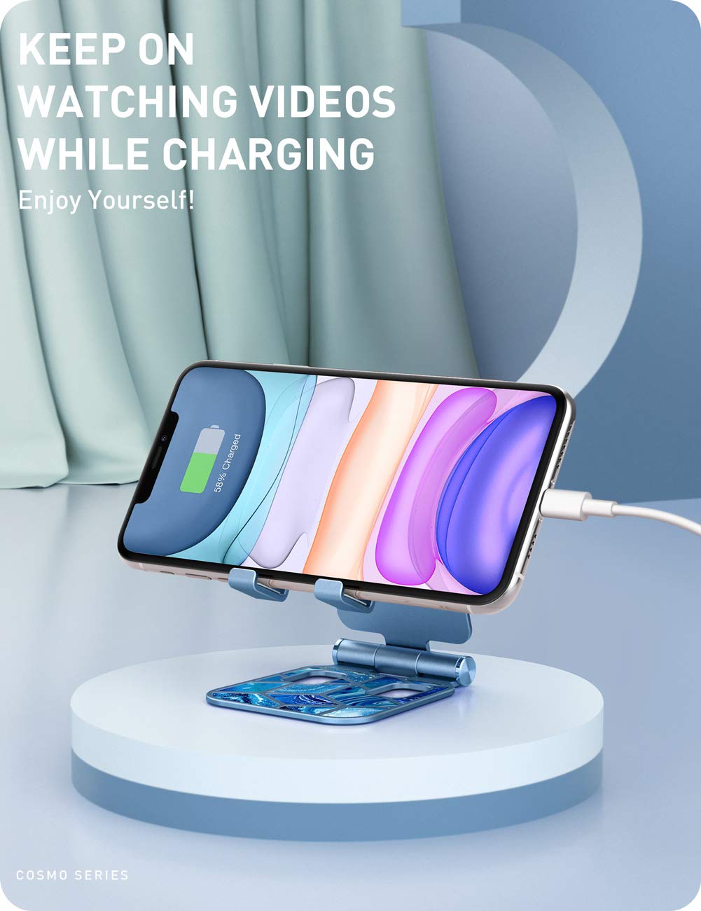 i-Blason Universal Foldable Phone Stand Holder - Compatible with iPhone 16/15/14/13 Pro Max & All Smartphones - Adjustable Desk Stand for Watching Videos, Video Calls & Hands-Free Use (Blue)