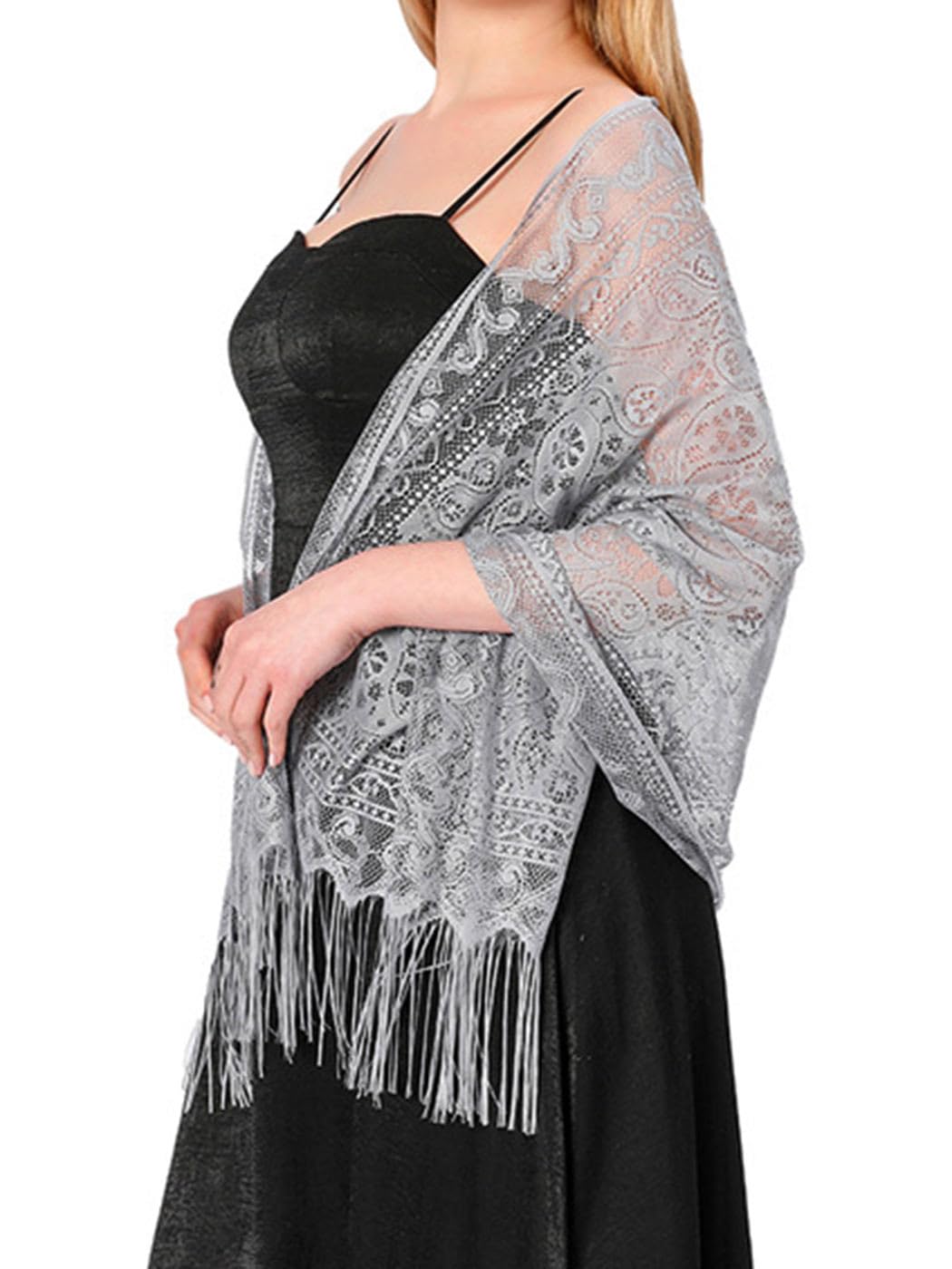 Elegant Atigy Lace Shawls & Wraps for Weddings | Fringed Pashmina Shawls for Evening Dresses | Lightweight Bridal Scarf for Women & Brides | Perfect for Ceremonies, Parties & Special Occasions
