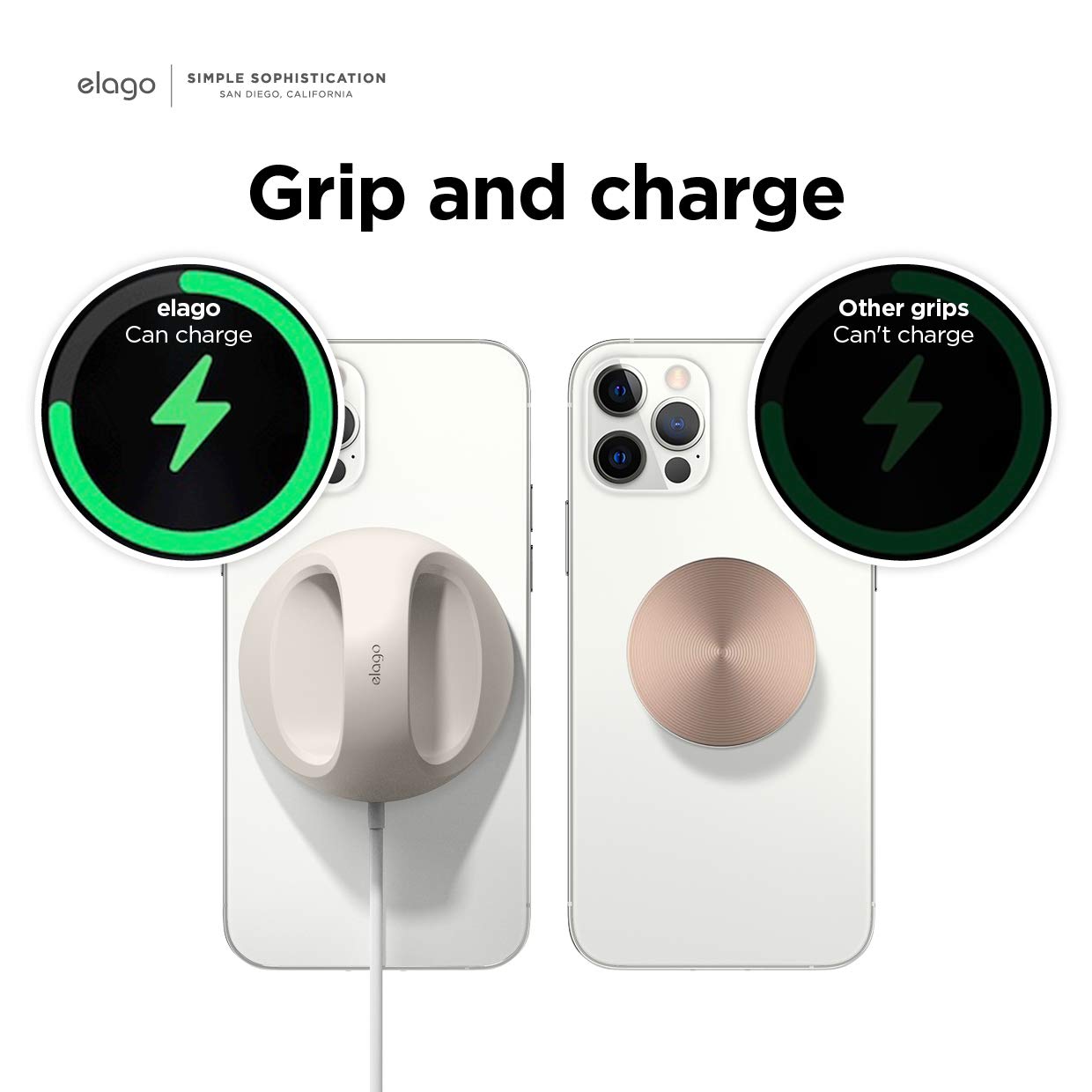 elago Grip Stand for MagSafe Charger | iPhone 16/15/14/13/12 Series Phone Holder | Nightstand Mode Compatible | Stone Design | Perfect for Bedside Charging & Nighttime Use (Charging Cable Not Included)