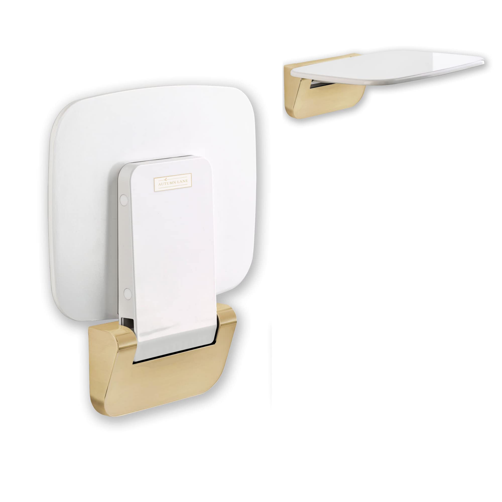 Autumn Lane Wall Mounted Folding Shower Seat - 350lbs Weight Capacity, Space Saving Foldable Shower Bench with Secure Locking Mechanism, Luxury Fold Down Bath Seat for Elderly & Disabled - Perfect for Small Bathrooms & Walk-In Showers