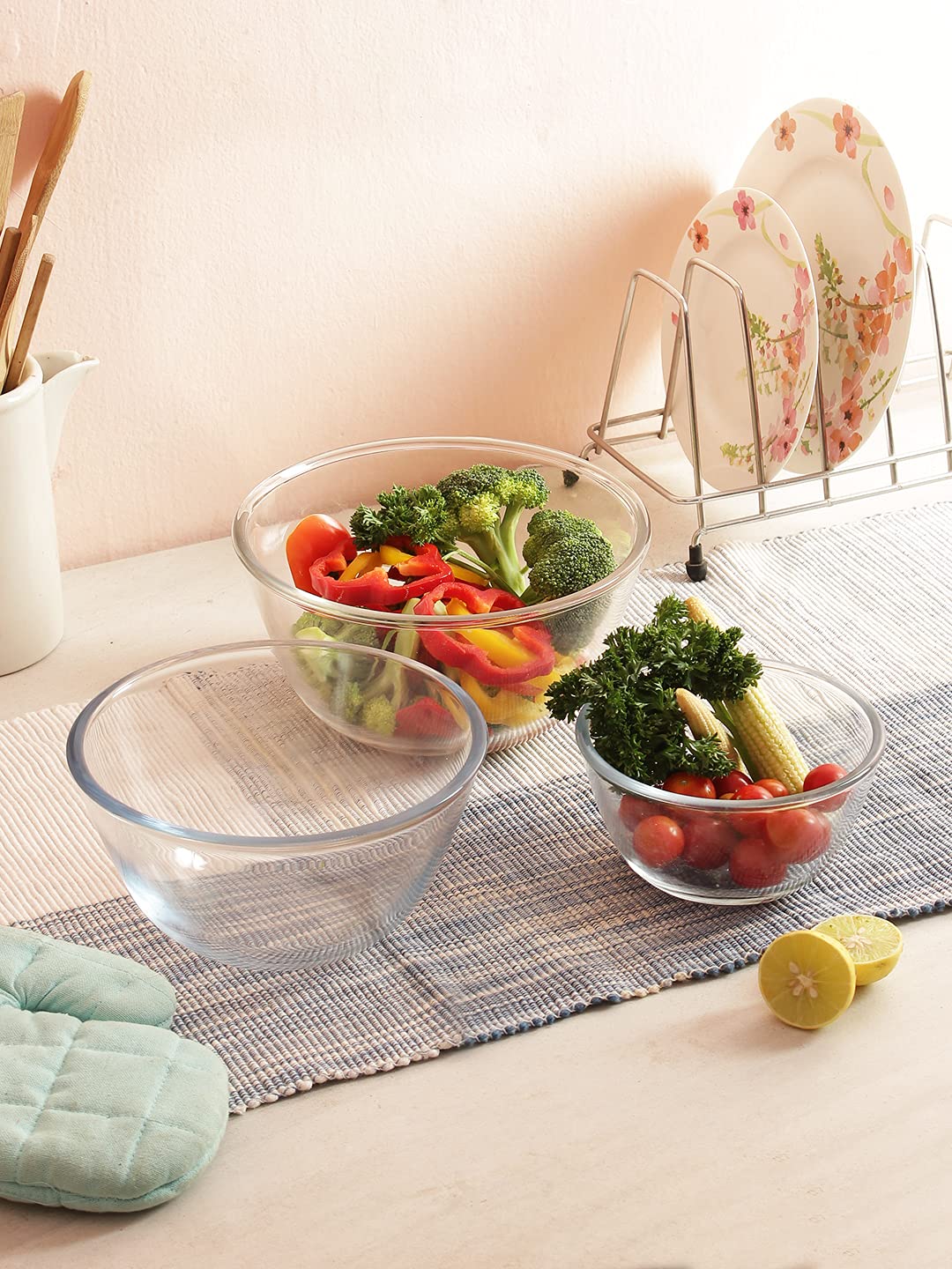 Borosilicate Glass Mixing Bowls Set - 400ml, 1050ml, 1650ml Microwave & Oven Safe - Transparent Heat-Resistant Kitchen Bowls for Baking, Mixing, Food Prep & Storage