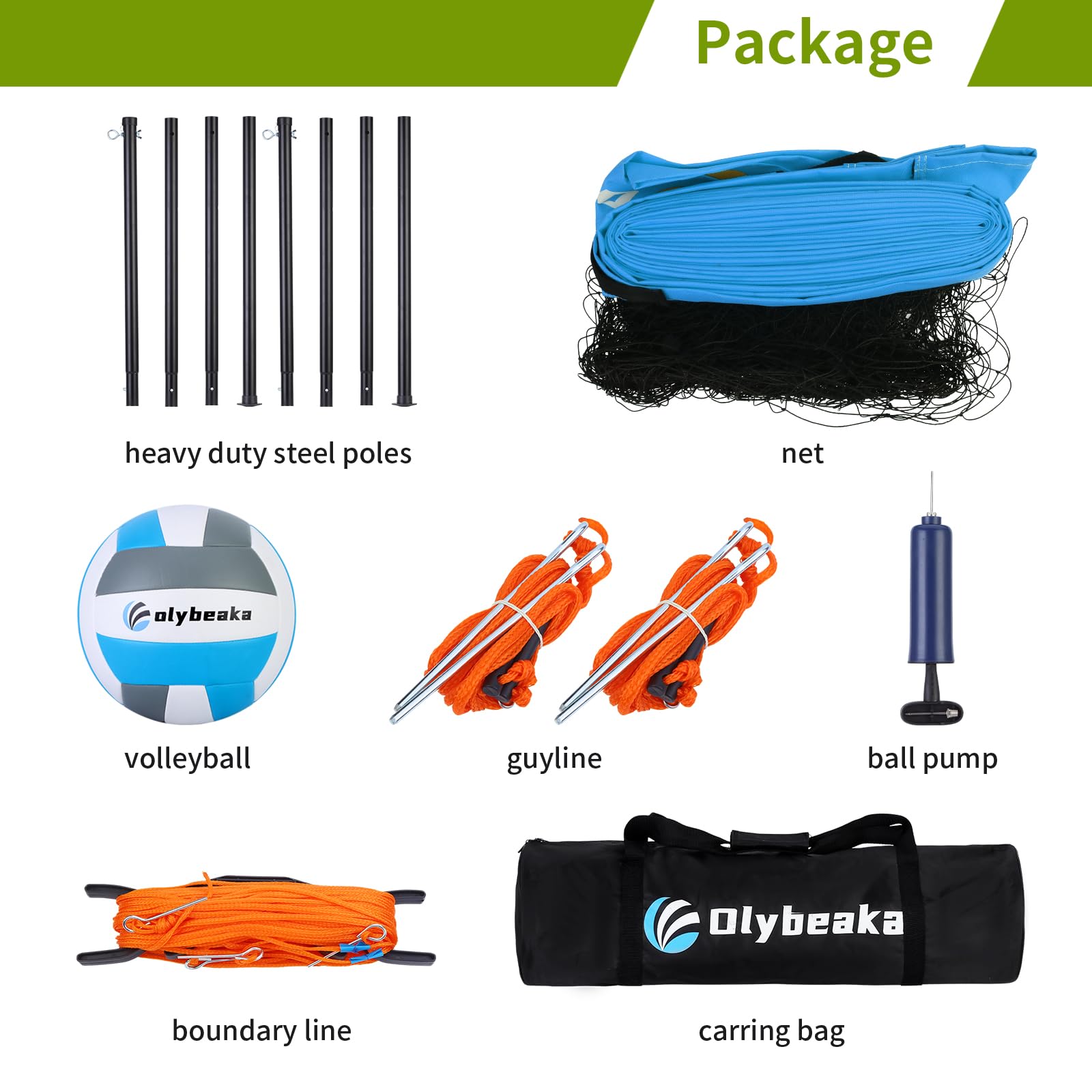 Premium Outdoor Volleyball Net Set - Adjustable Height Rust-Resistant Poles, 32ft Heavy-Duty Anti-Sag Net, Includes PU Volleyball, Air Pump, Carry Bag & Boundary Lines - Perfect for Backyard, Beach & Park Games