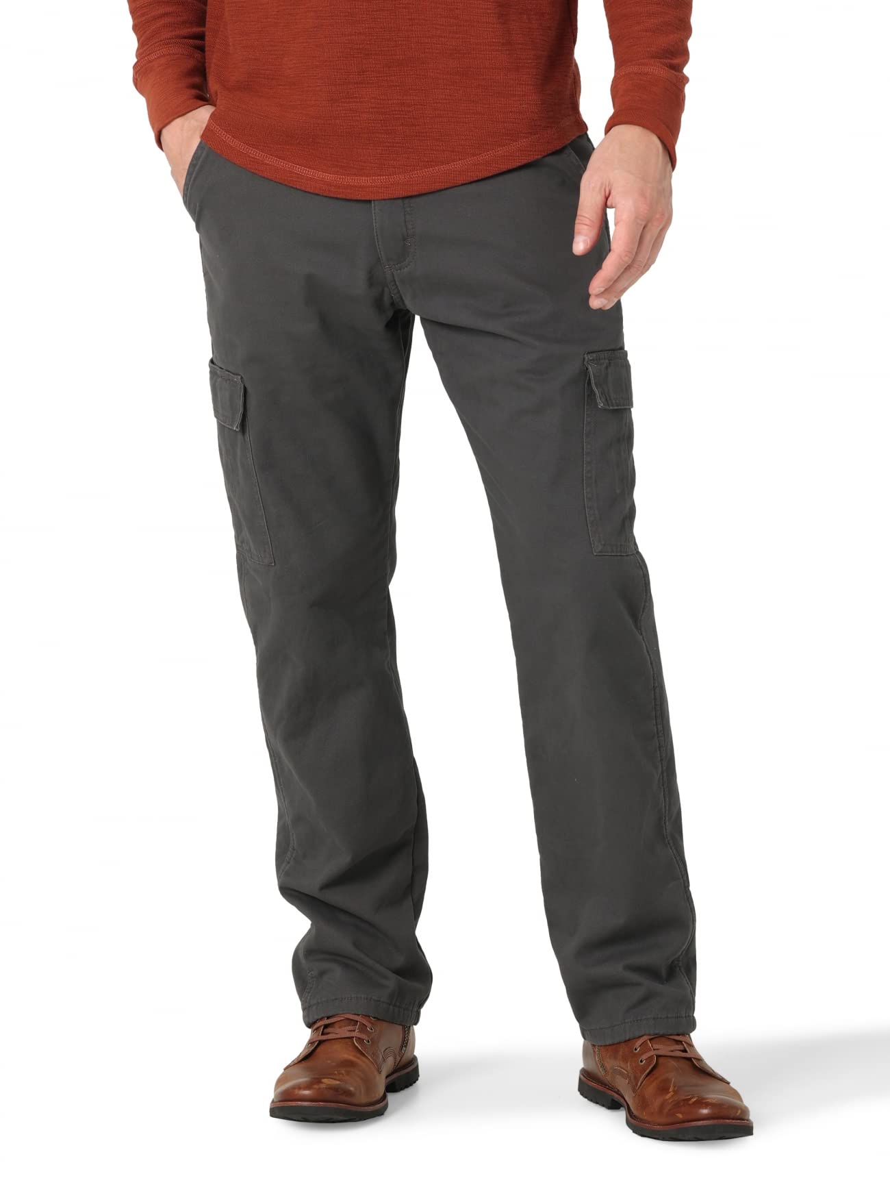 Wrangler Authentics Men's Fleece Lined Cargo Pants - Winter Work Pants with Pockets for Outdoor & Construction Work