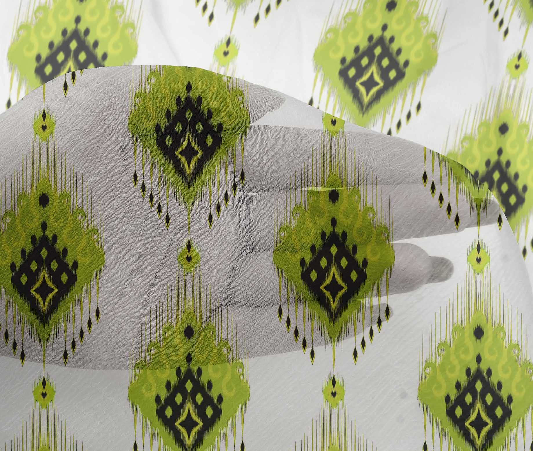 oneOone Viscose Chiffon Light Green Ikat Print Fabric - 42 Inch Wide by The Yard for DIY Clothing, Dresses, Scarves & Home Decor Sewing Projects