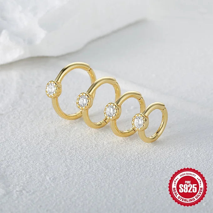 Simple Gold Huggies Hoop Earrings with CZ Stones - 8mm Cartilage Hoops for Women | HC019 | Perfect for Everyday Wear, Parties & Gifts